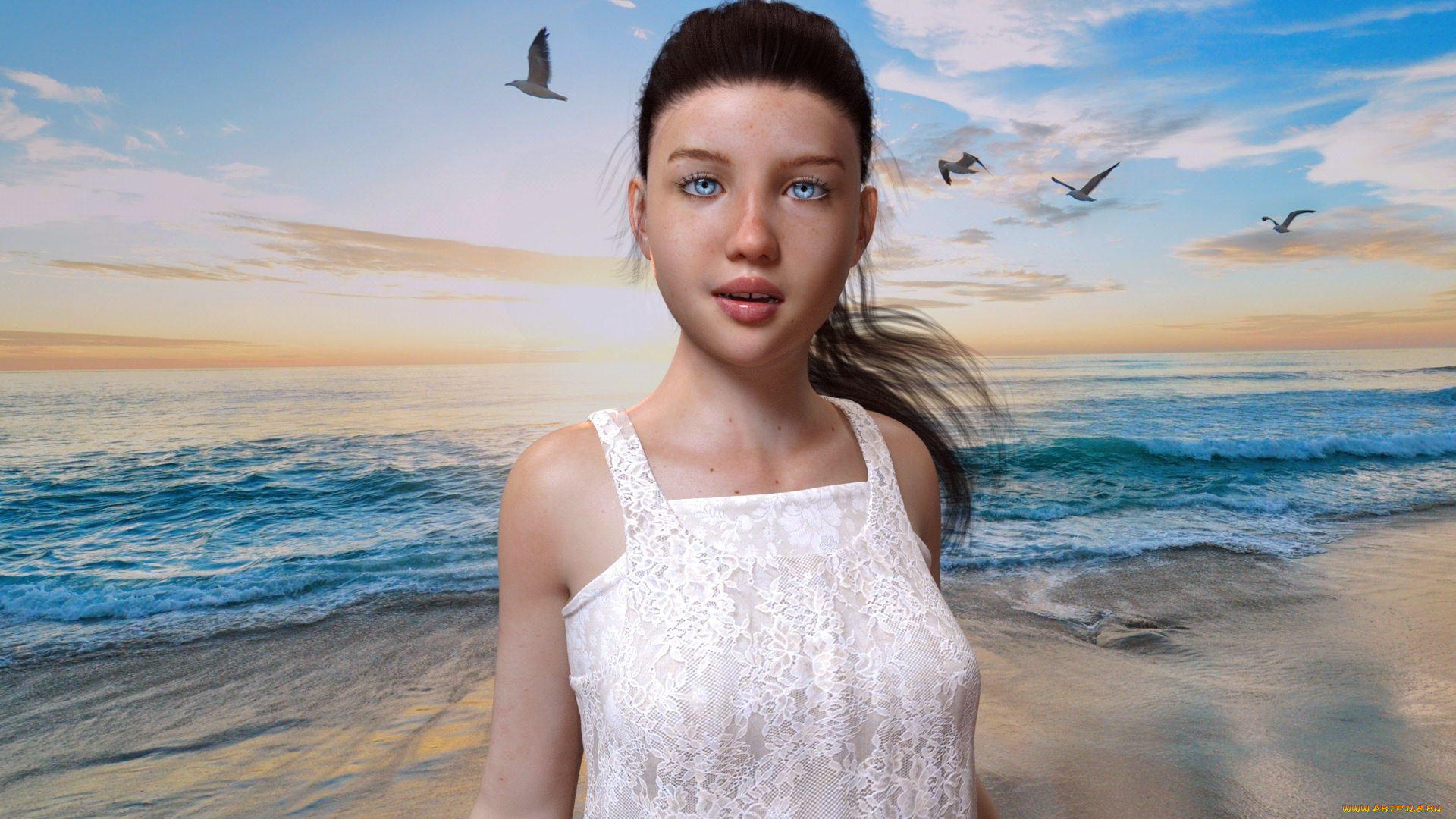 3д, графика, люди, , people, девушка, взгляд, фон