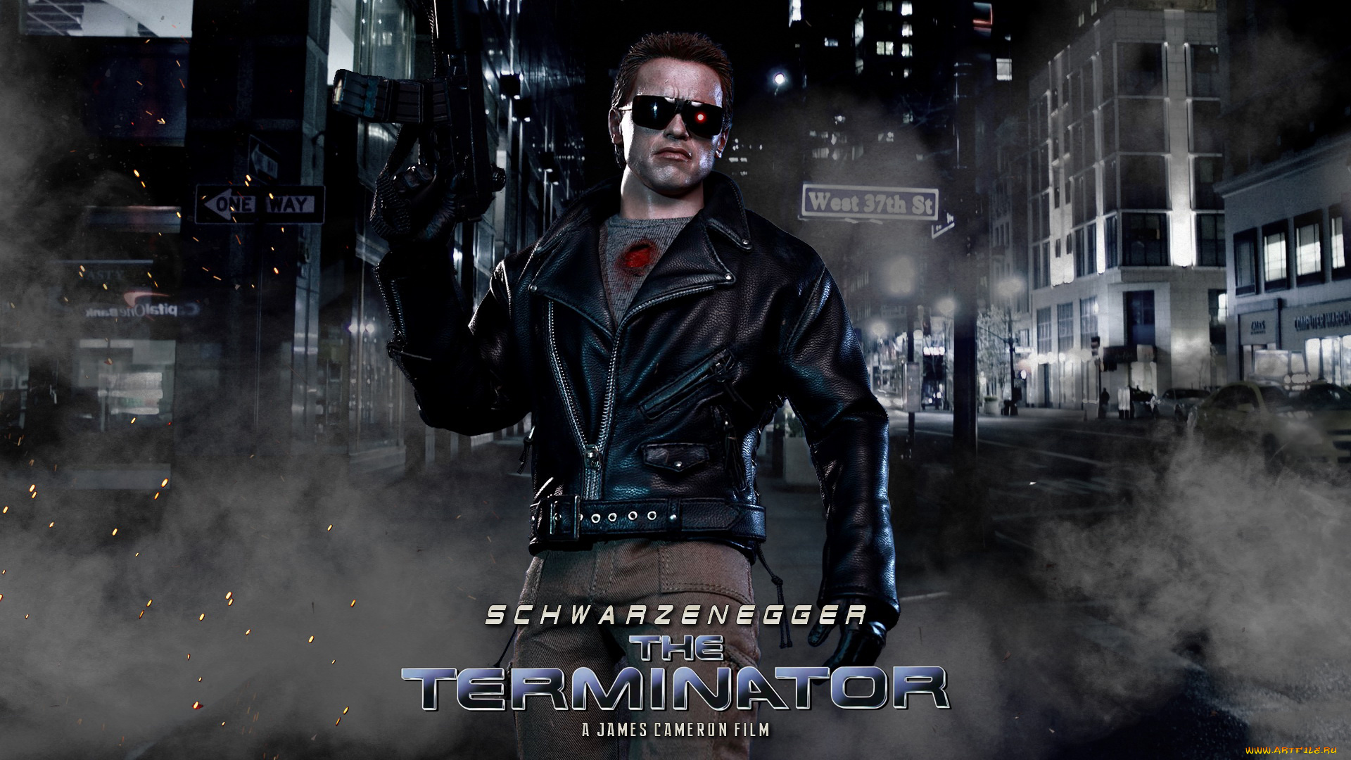 кино, фильмы, terminator, фон, мужчина, автомат, очки