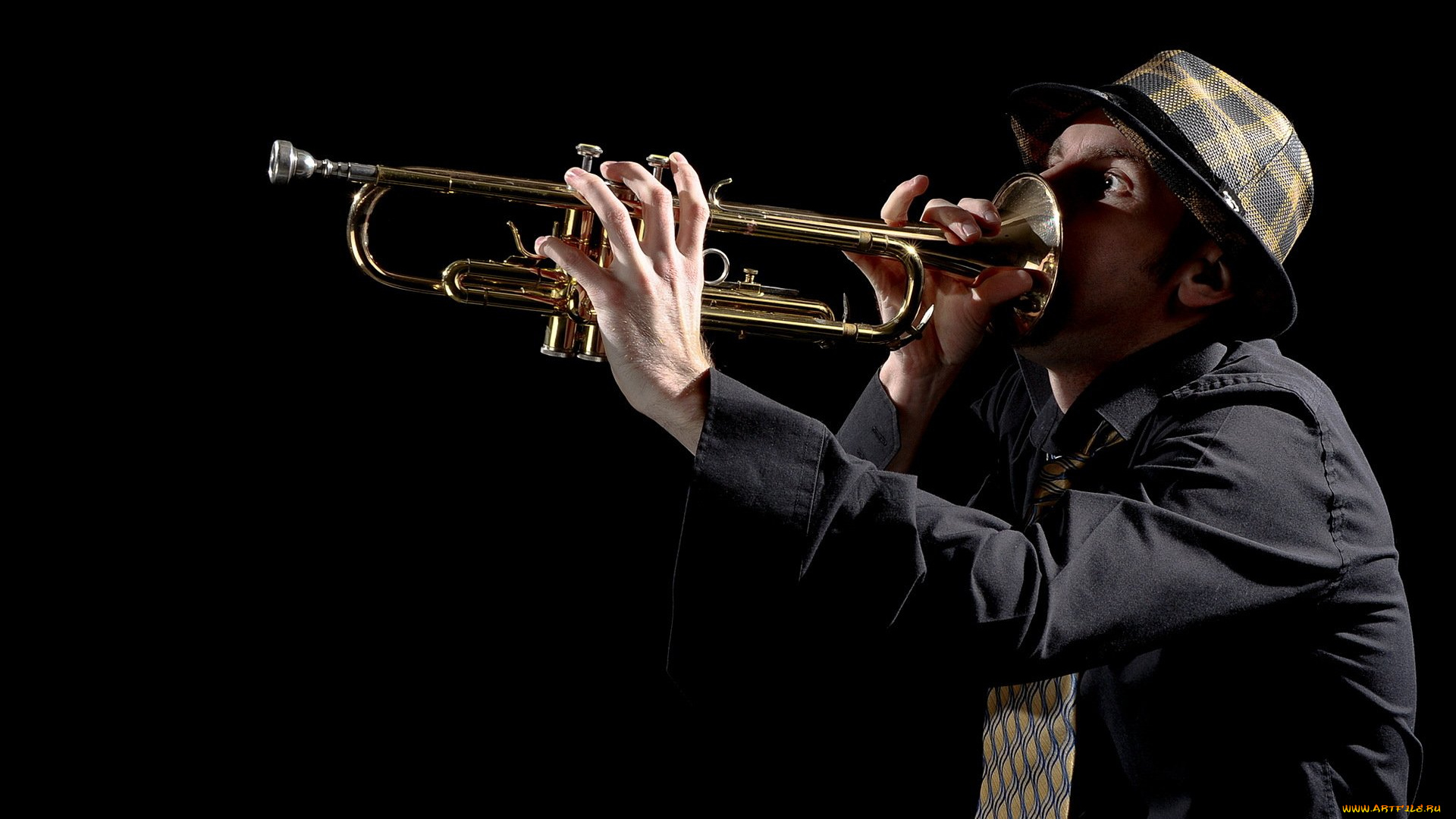 музыка, -другое, мужчина, труба, шляпа