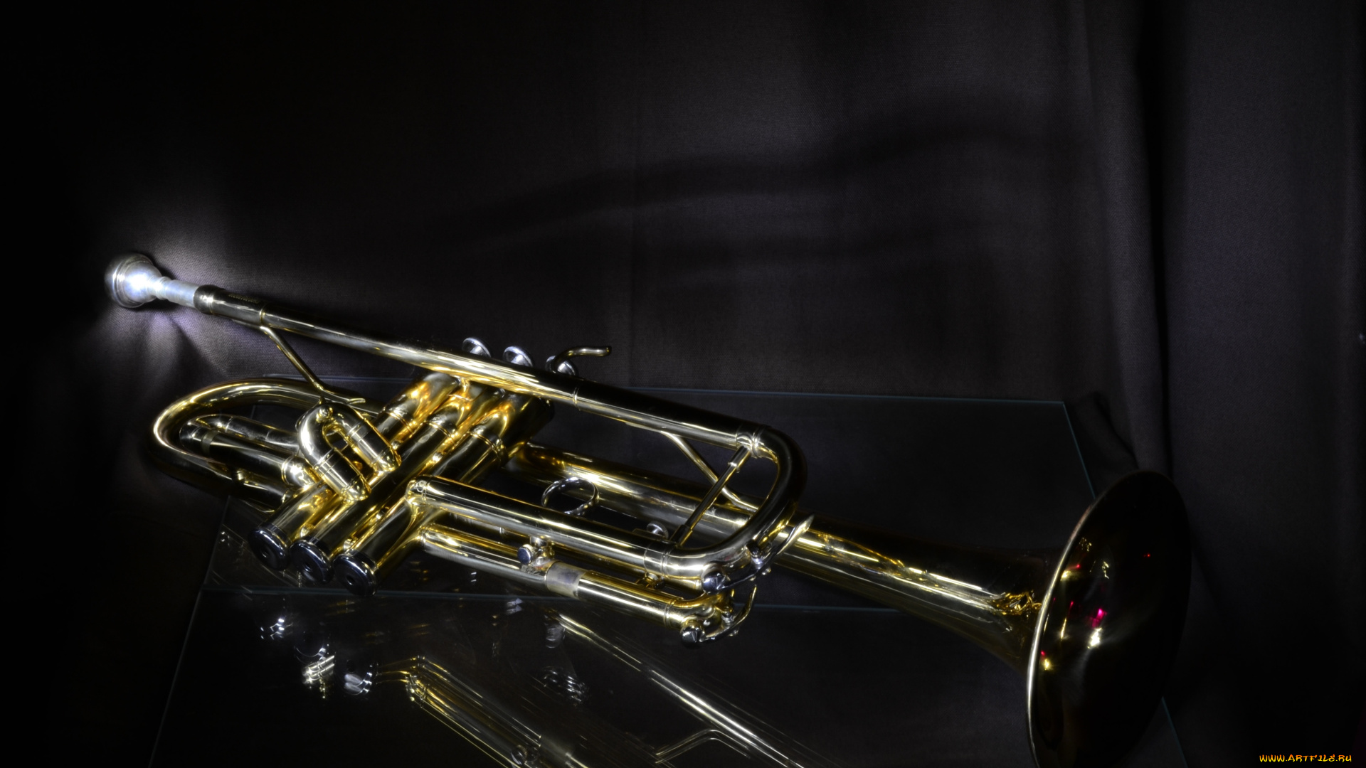 музыка, -музыкальные, инструменты, труба, черный, фон