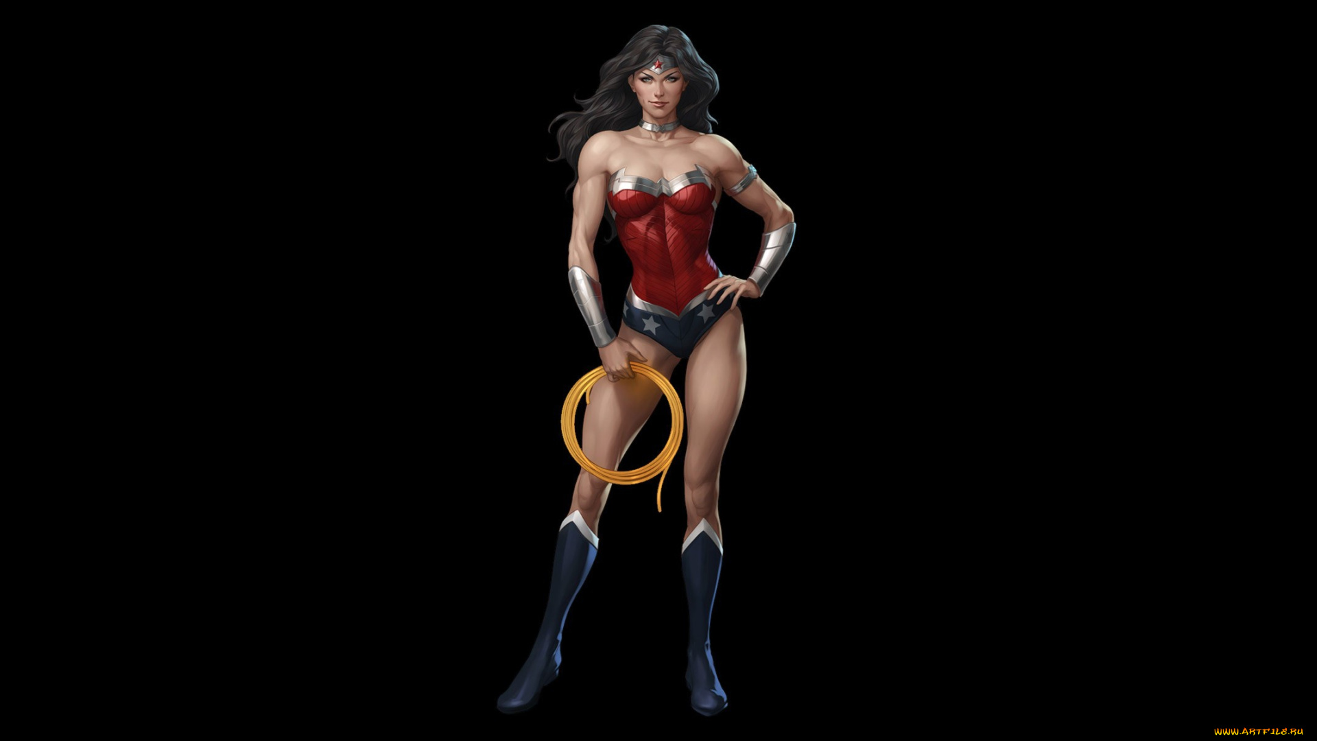 рисованное, комиксы, artgerm, сапоги, amazon, artist, костюм, амазонка, сапожки, hero, Чудо-женщина, брюнетка, защитные, браслеты, brunette, costume, диана, wonder, woman, diana, лассо, истины, stanley, lau, супергерой, tiara