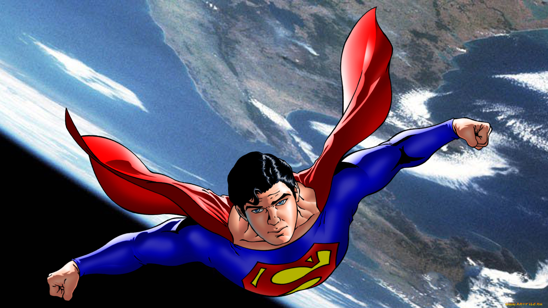 рисованное, комиксы, мужчина, планета, фон, взгляд, полет