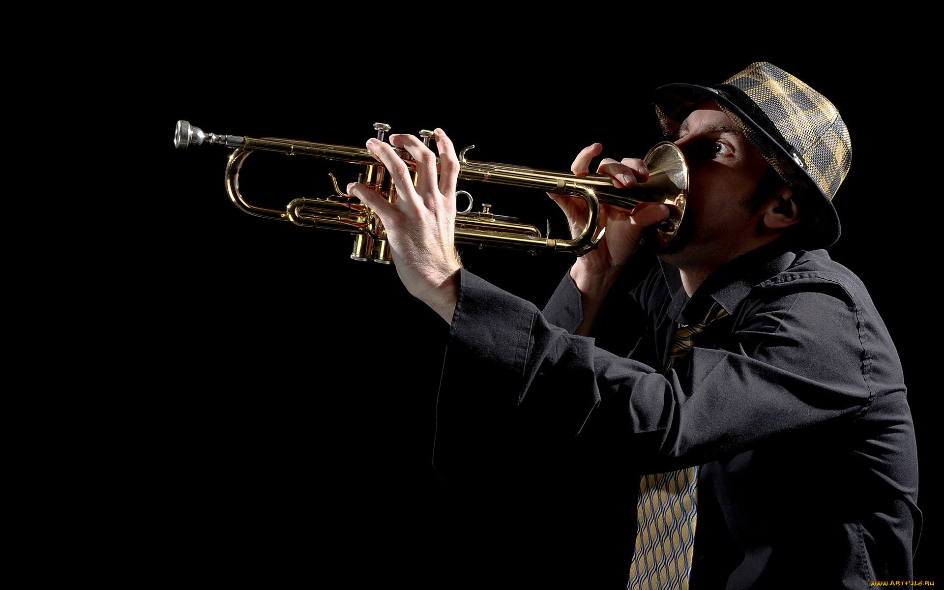 музыка, -другое, мужчина, труба, шляпа