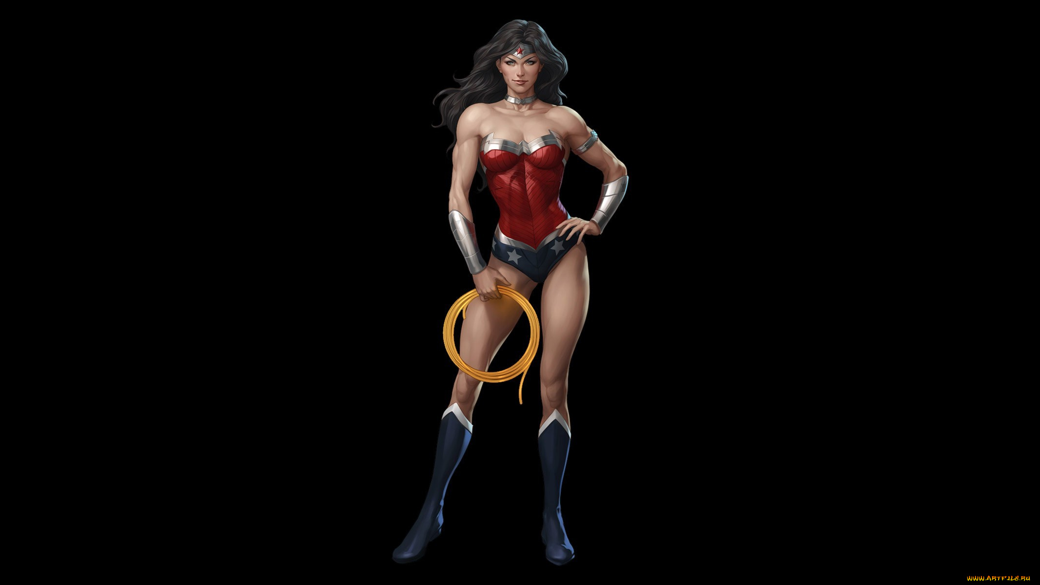 рисованное, комиксы, artgerm, сапоги, amazon, artist, костюм, амазонка, сапожки, hero, Чудо-женщина, брюнетка, защитные, браслеты, brunette, costume, диана, wonder, woman, diana, лассо, истины, stanley, lau, супергерой, tiara