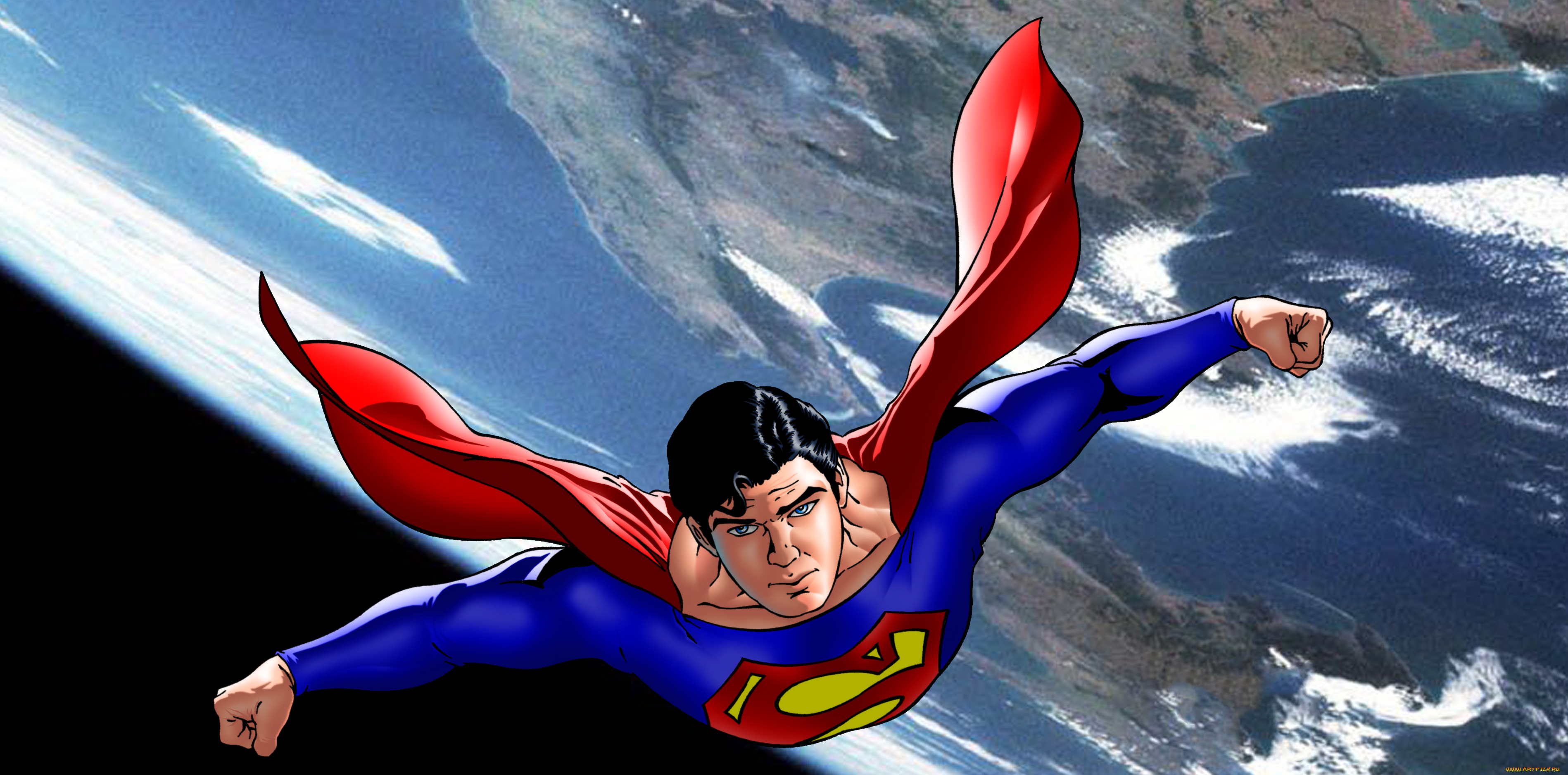 рисованное, комиксы, мужчина, планета, фон, взгляд, полет