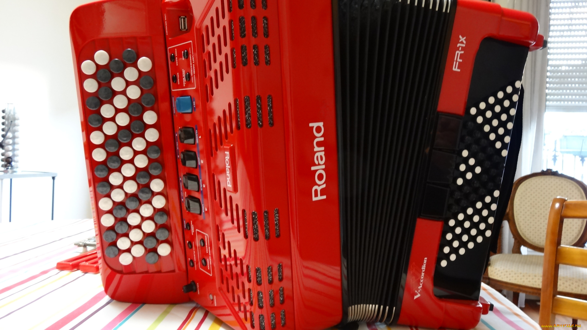 баян, roland, музыка, -музыкальные, инструменты, roland, красный, баян