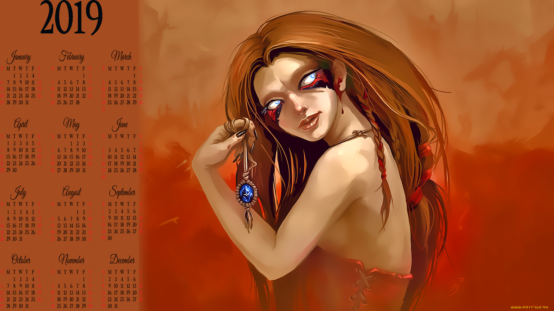 календари, фэнтези, существо, 2019, calendar, девушка, амулет