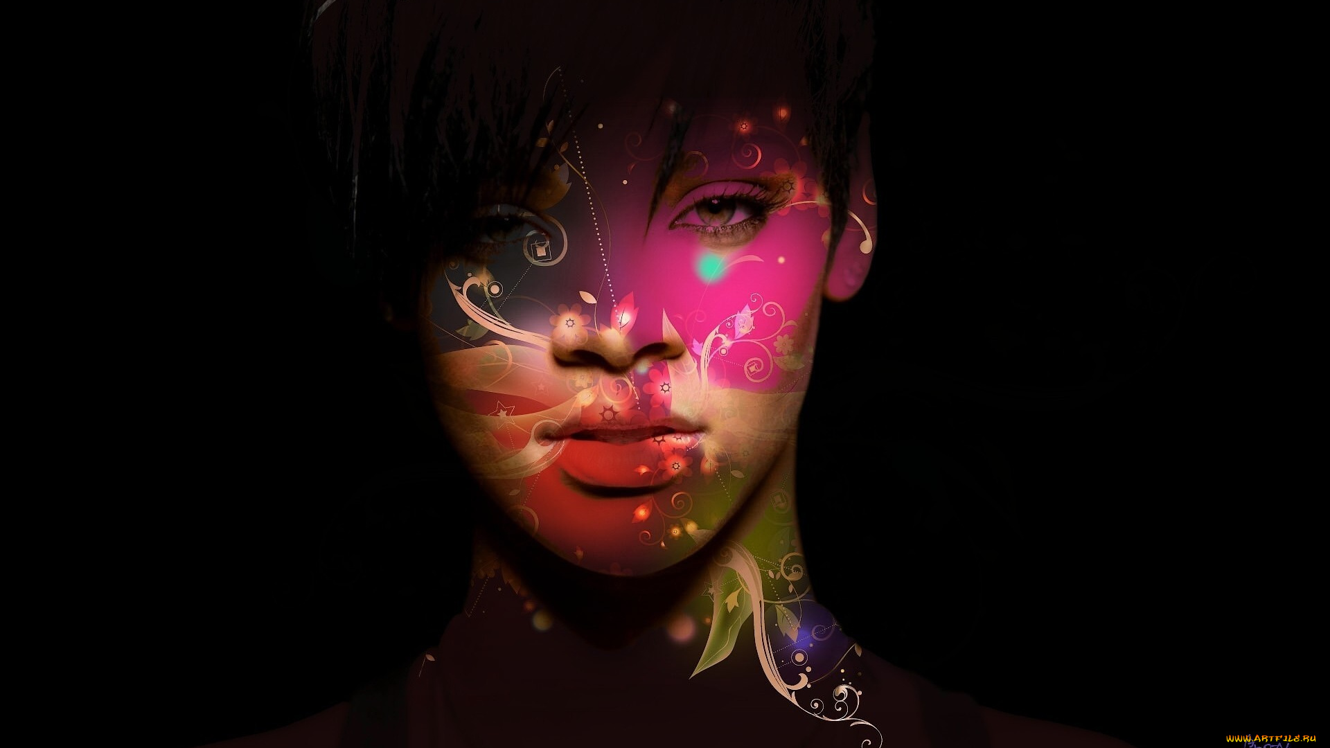 музыка, rihanna, проекция, лицо, певица