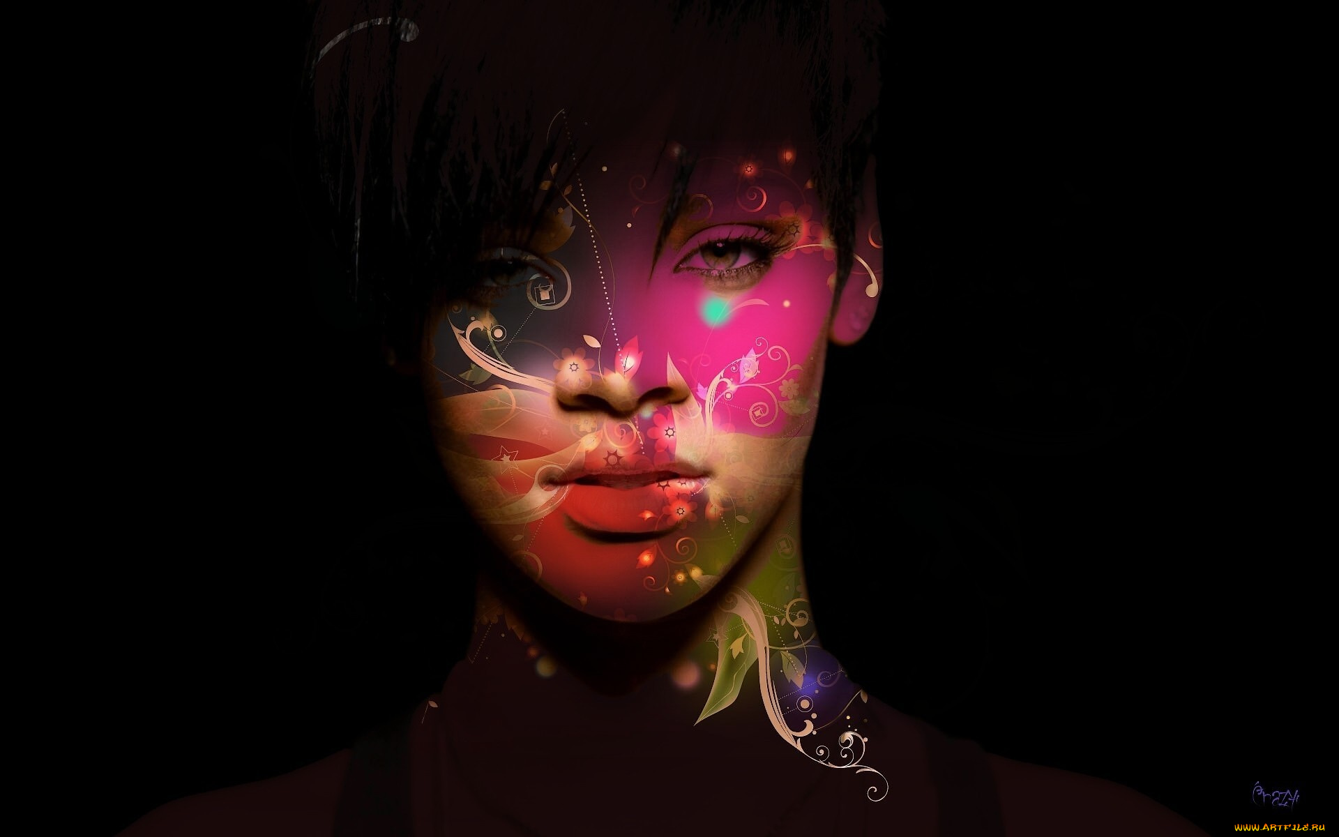 музыка, rihanna, проекция, лицо, певица