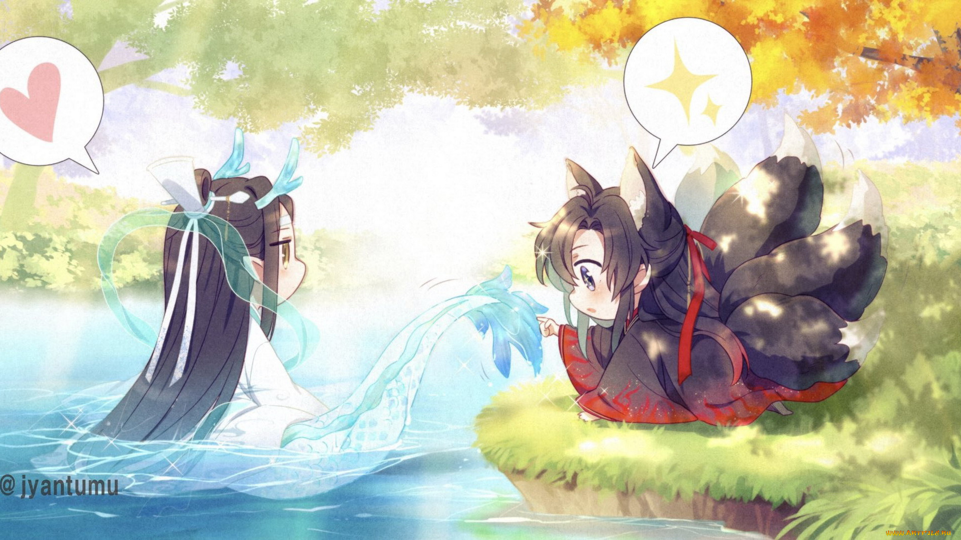 аниме, mo, dao, zu, shi, лань, ванцзи, вэй, усянь, дракон, лис, хвосты