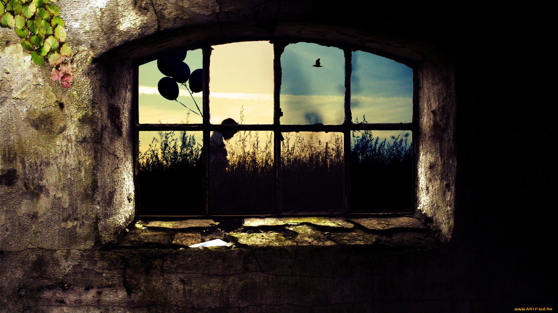 разное, люди, окно, трава, девочка, шары