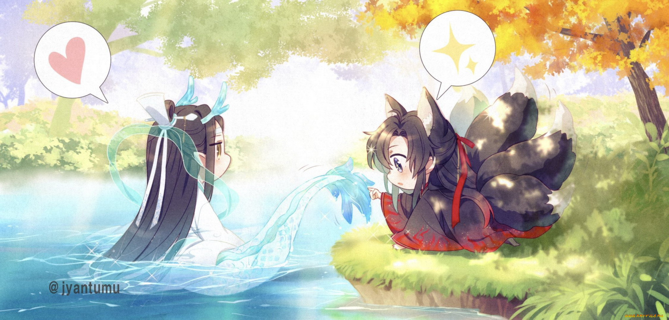 аниме, mo, dao, zu, shi, лань, ванцзи, вэй, усянь, дракон, лис, хвосты