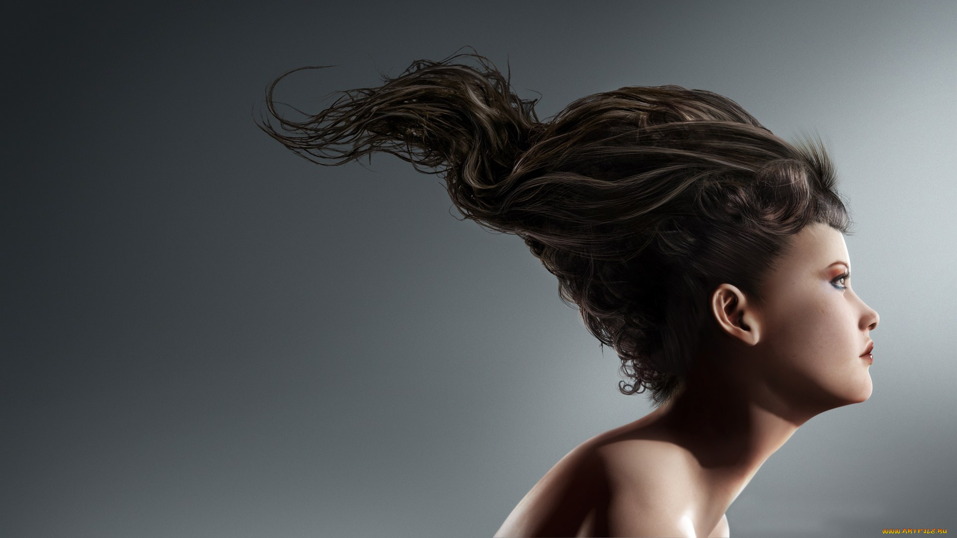 девушки, -, лица, , портреты, шатенка, профиль, волосы