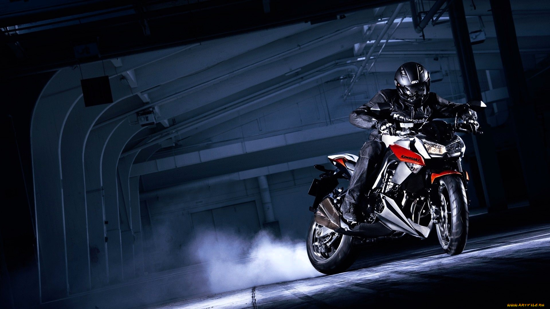 мотоциклы, kawasaki, парковка, дрифт, байкер