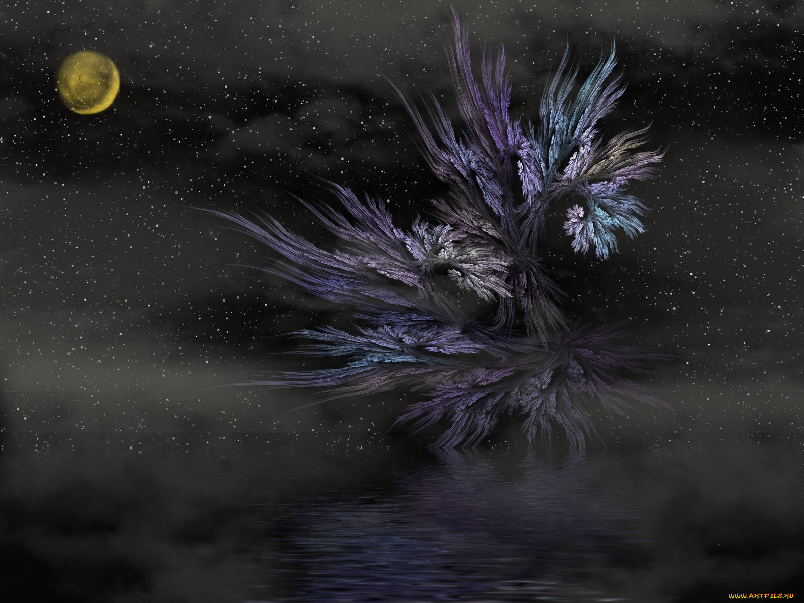 3д, графика, fractal, фракталы, абстракция, луна, звёзды