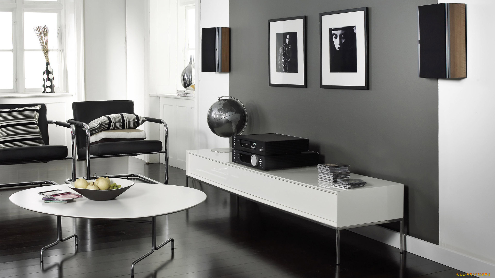 3д, графика, realism, реализм, диски, столик, дизайн, картины, кресла, интерьер