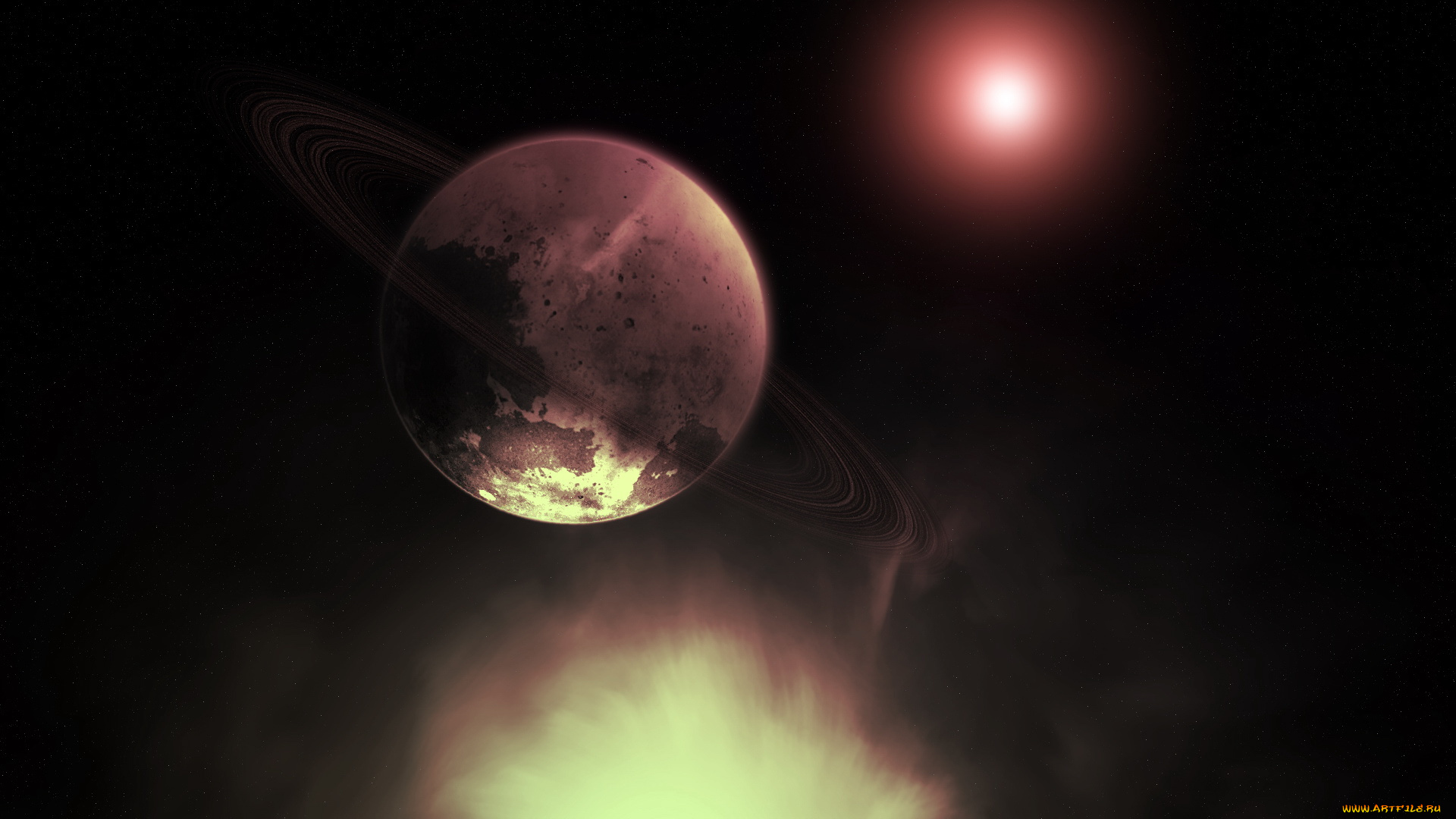 космос, арт, звезда, планета