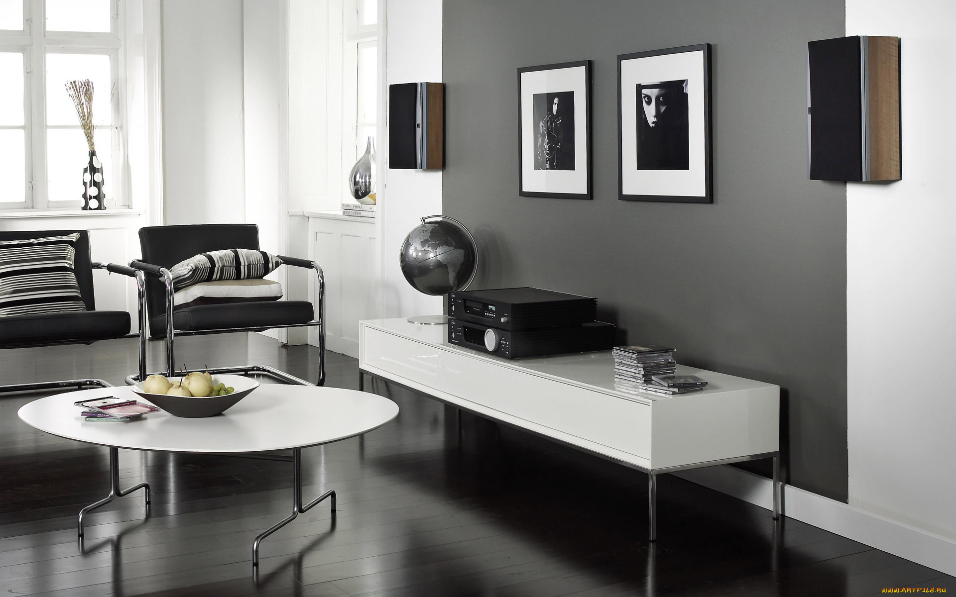 3д, графика, realism, реализм, диски, столик, дизайн, картины, кресла, интерьер