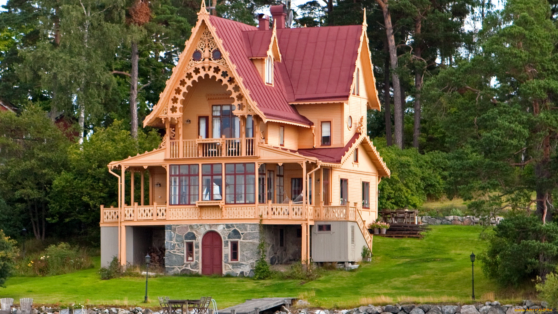 швеция, vaxholm, города, здания, дома, дом, река