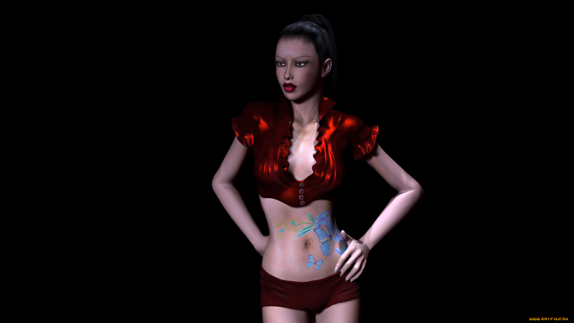 3д, графика, people, люди, девушка, взгляд, тату