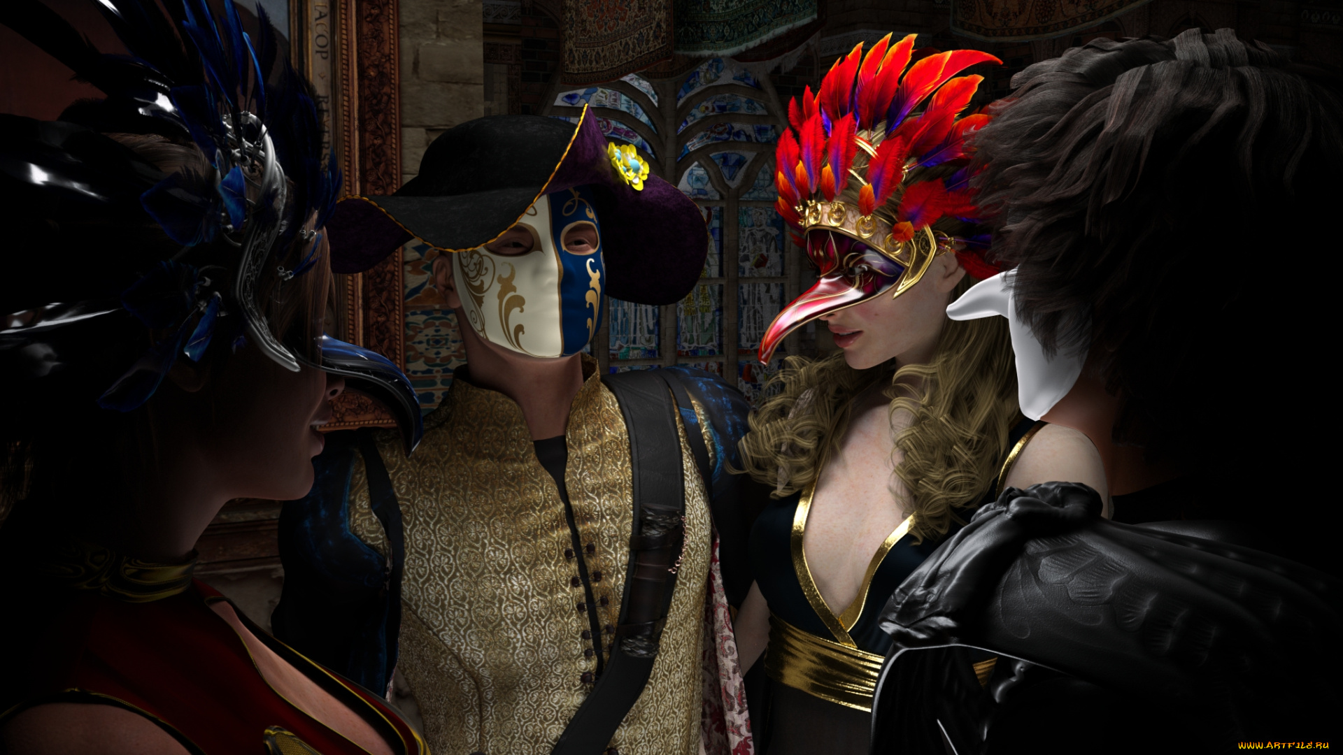 3д, графика, people, люди, карнавал, маски