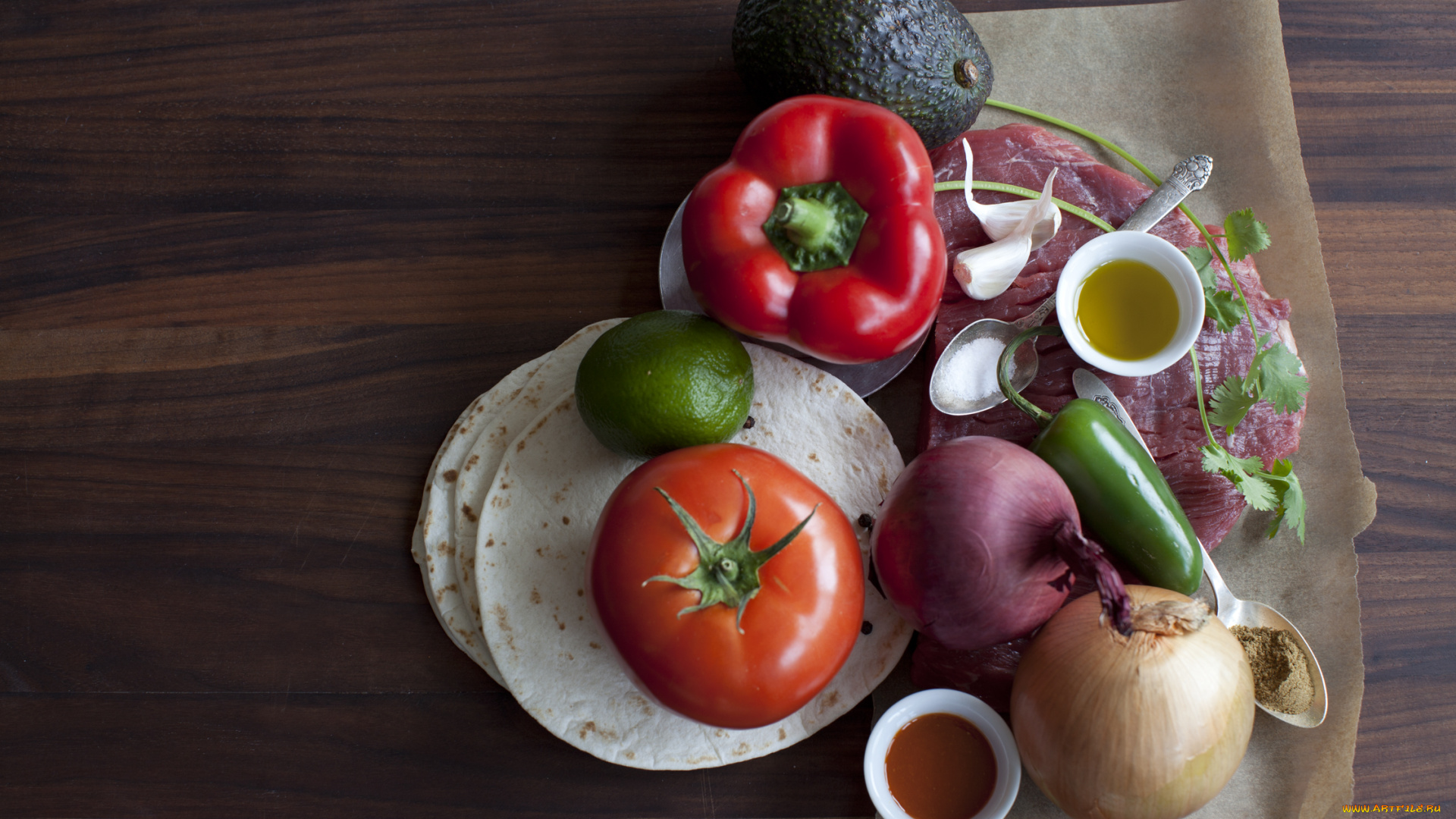 еда, разное, перец, помидоры, лук, лаваш, ингредиенты