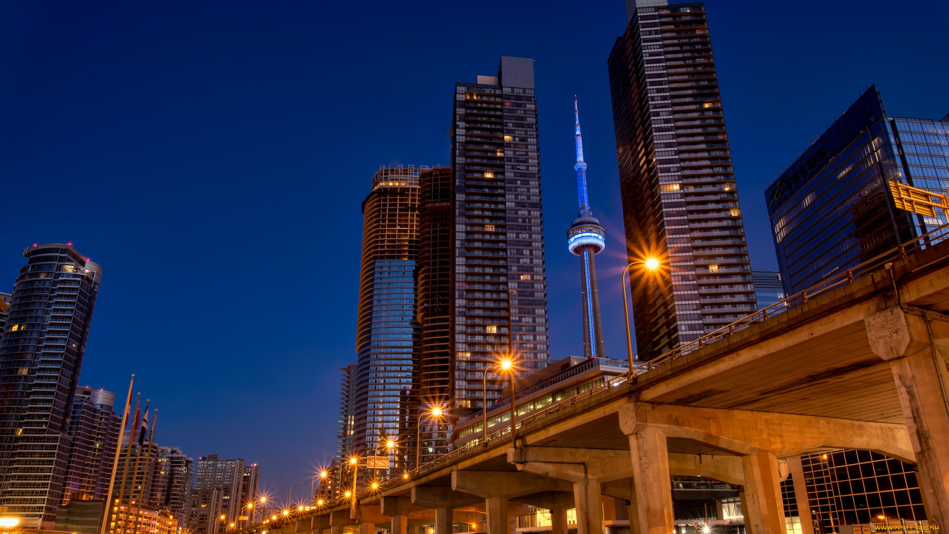 города, торонто, канада, ночь, здания