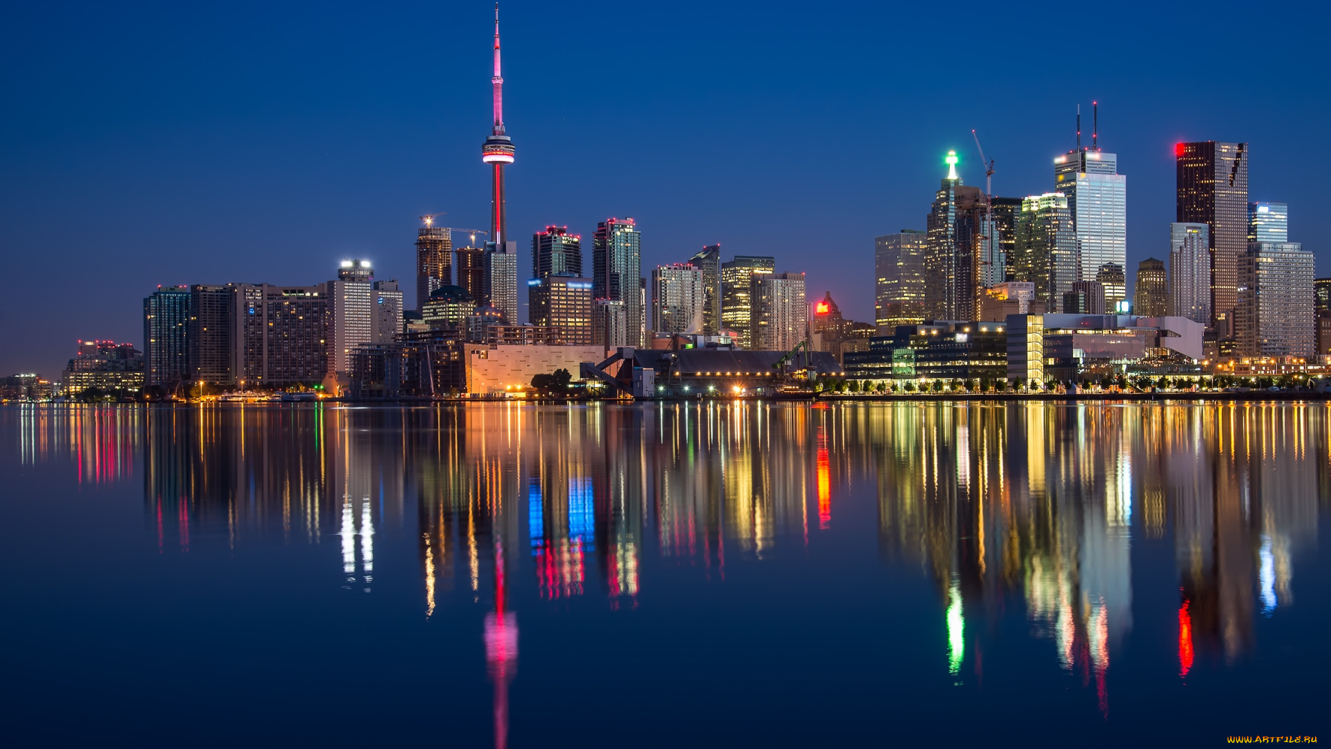 города, торонто, канада, пейзаж, ночь