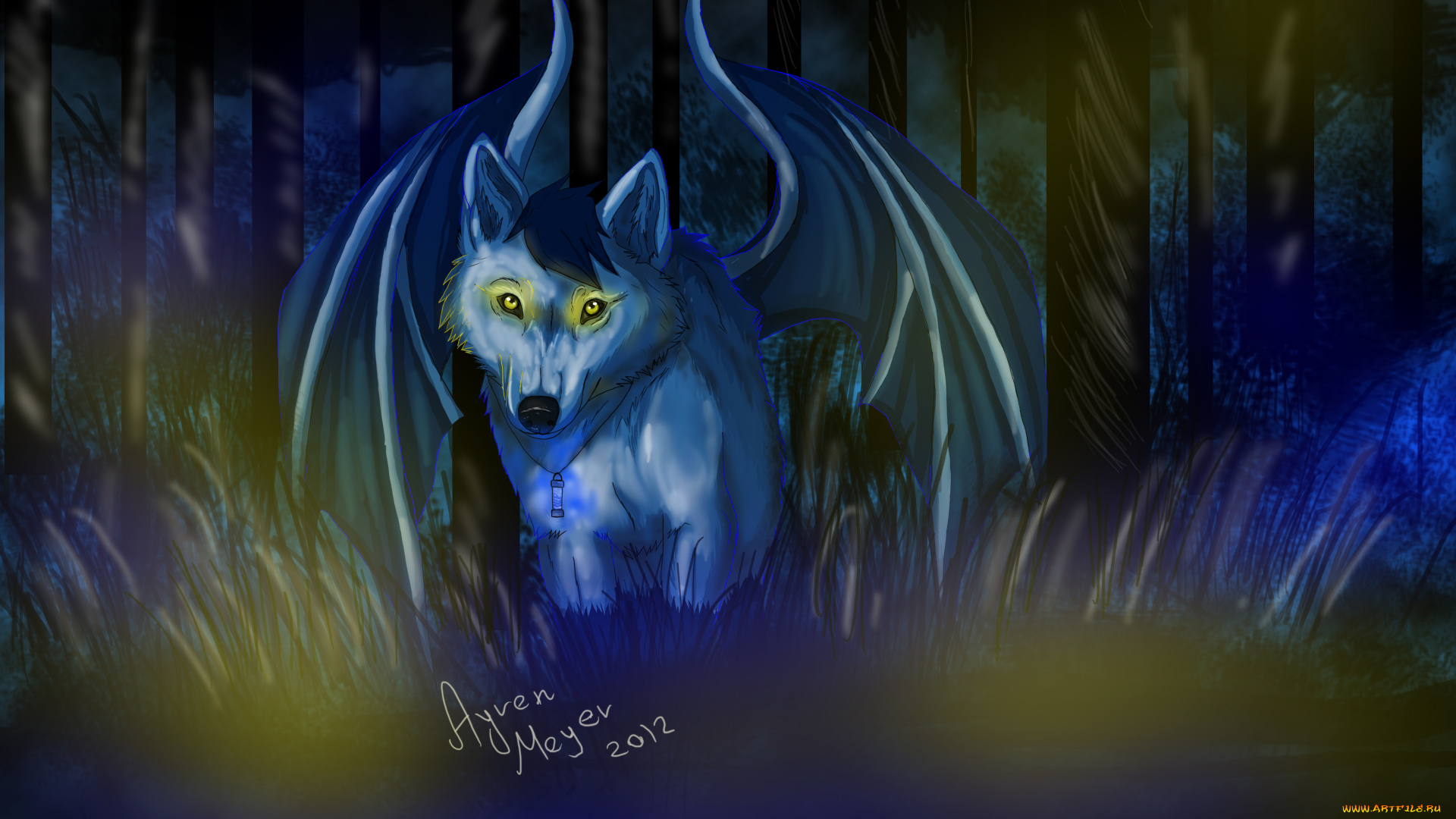 рисованные, животные, сказочные, мифические, волк, лес