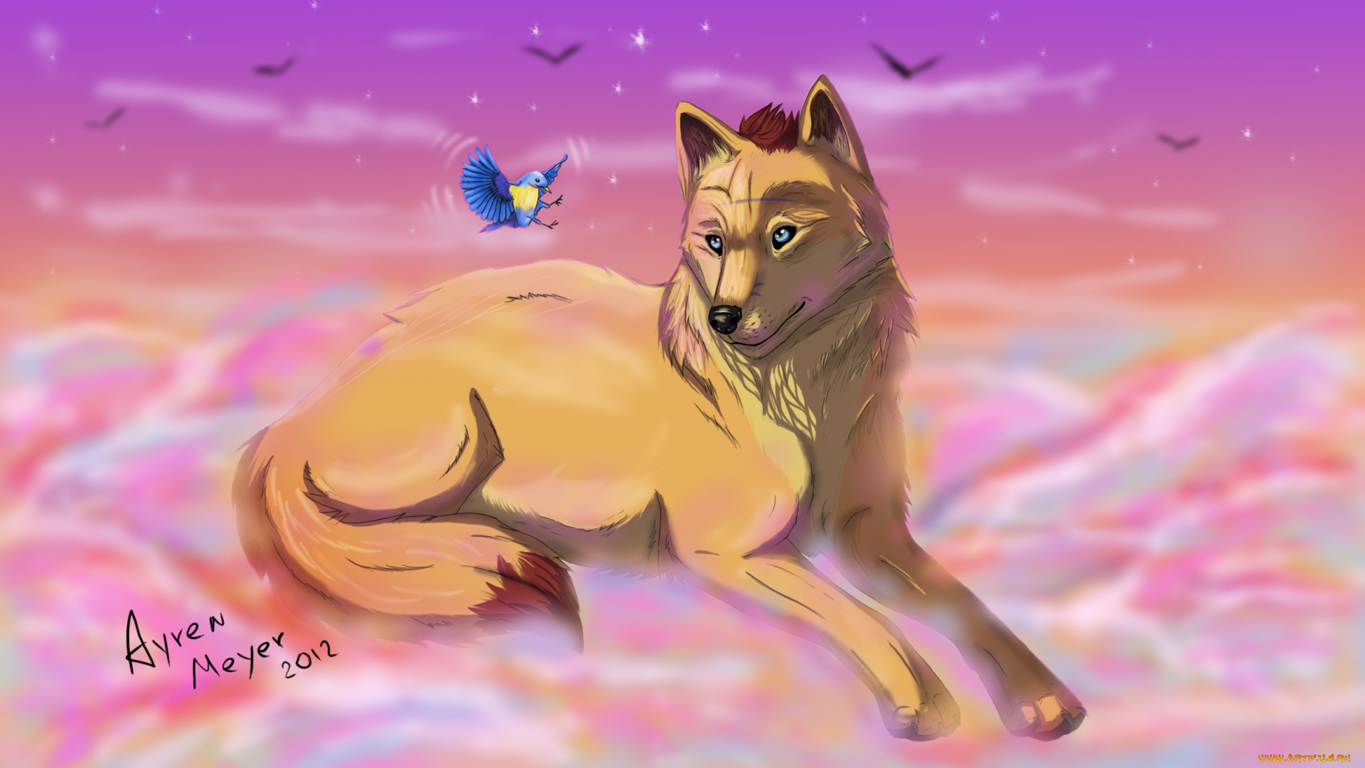 рисованные, животные, сказочные, мифические, птичка, собака