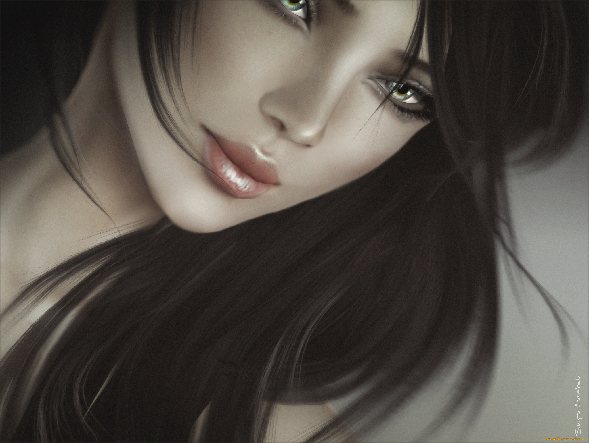 3д, графика, portraits, портрет, лицо, брюнетка