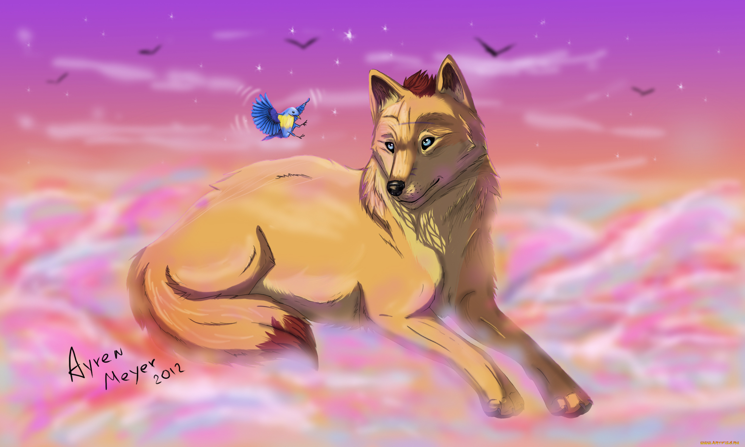 рисованные, животные, сказочные, мифические, птичка, собака