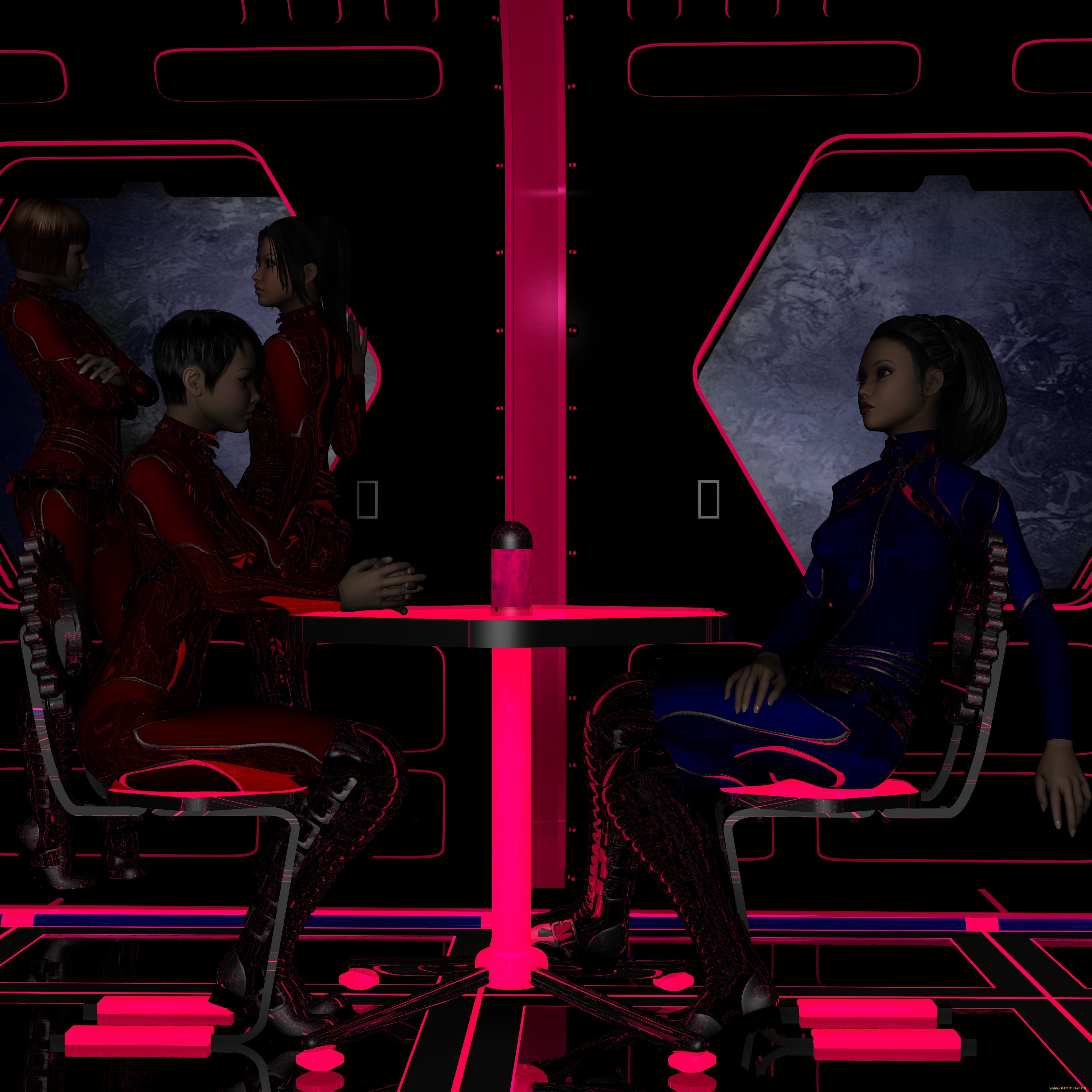 3д, графика, fantasy, фантазия, стол, девушки