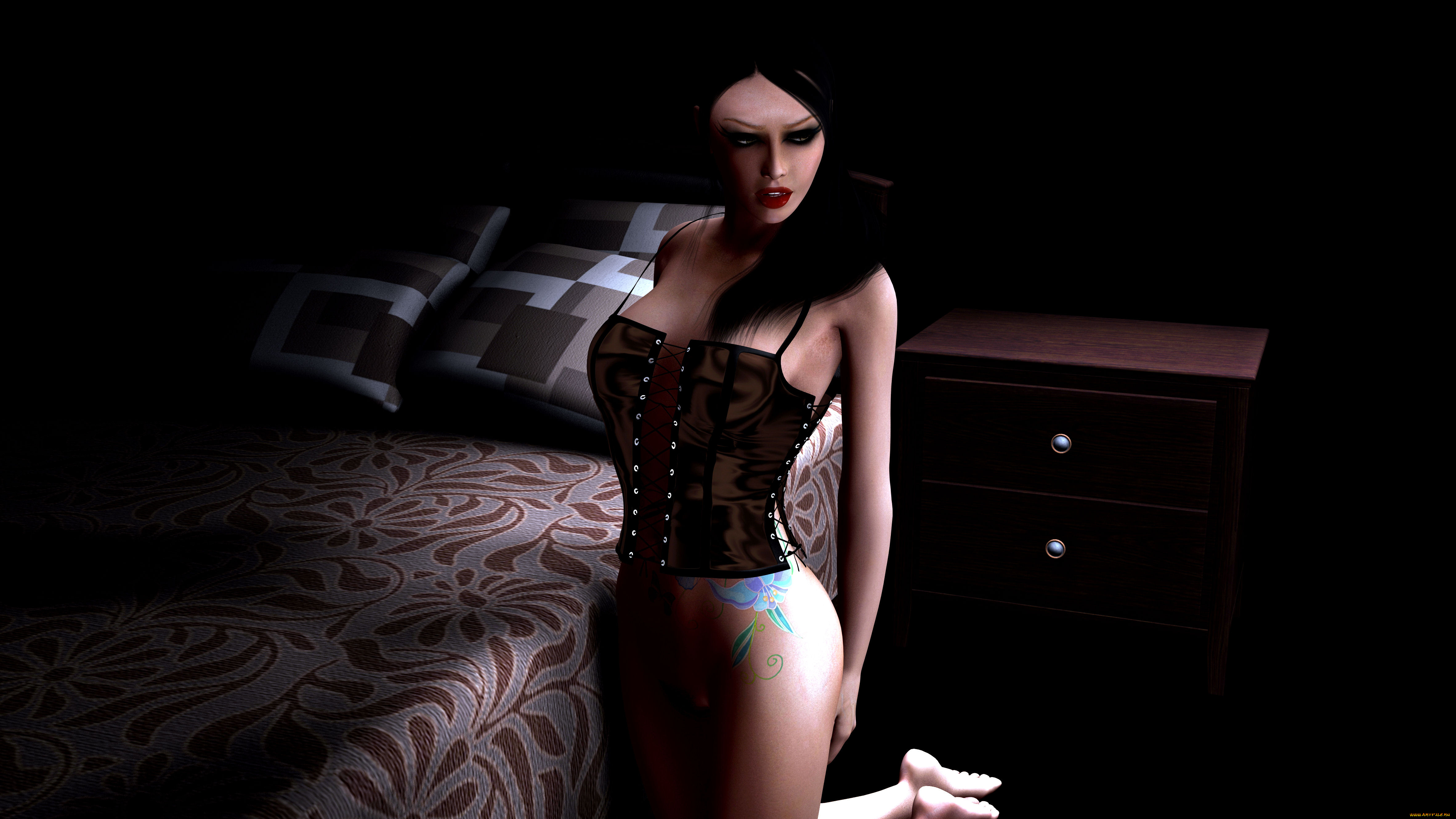 3д, графика, people, люди, девушка, кровать