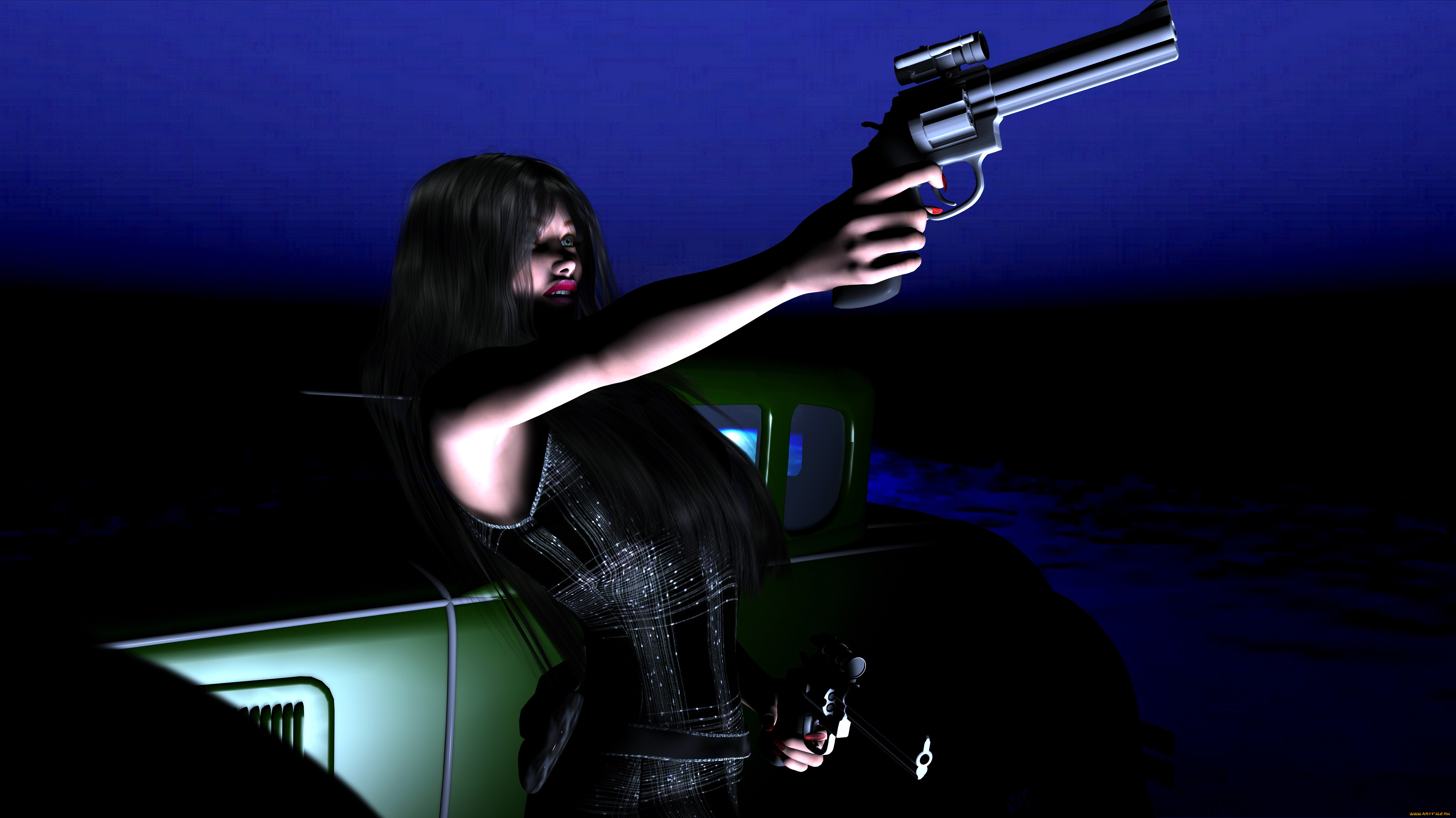 3д, графика, people, люди, девушка, оружие, автомобиль