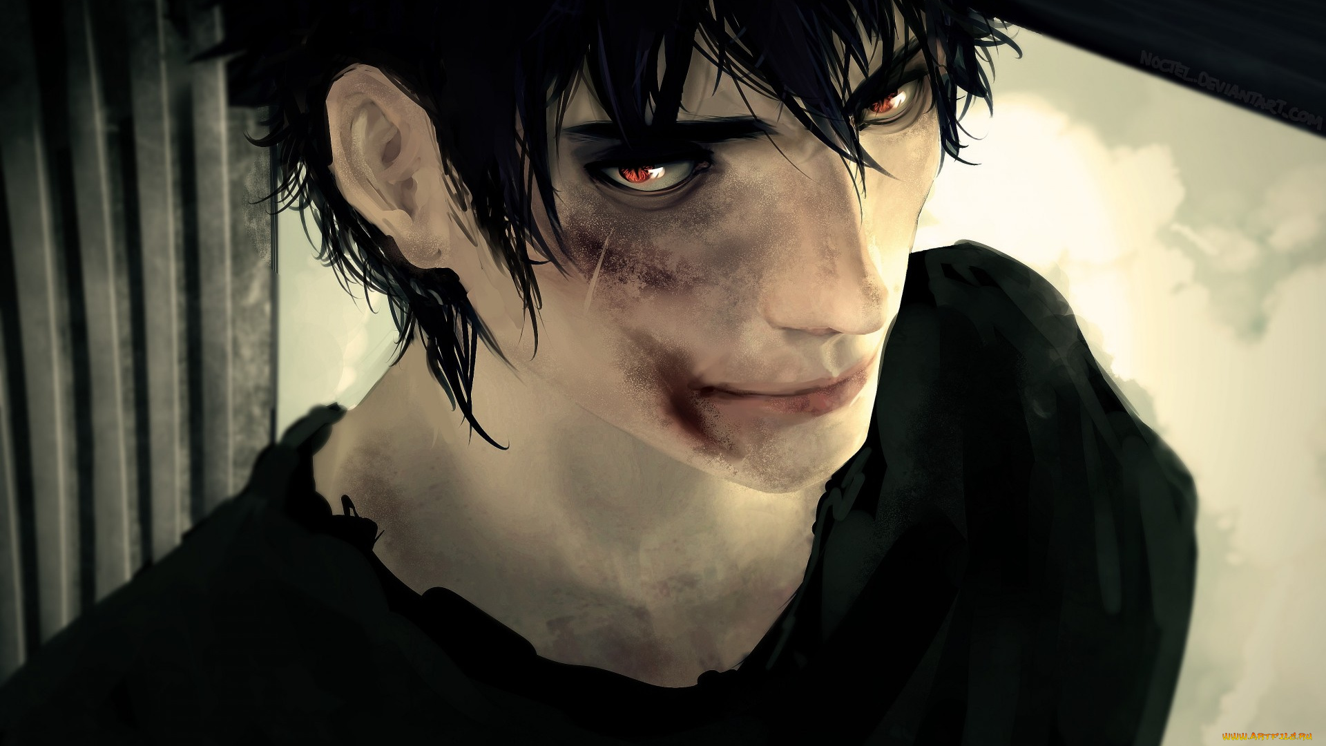 аниме, -weapon, , blood, &, technology, брюнет, взгляд, кровь, парень