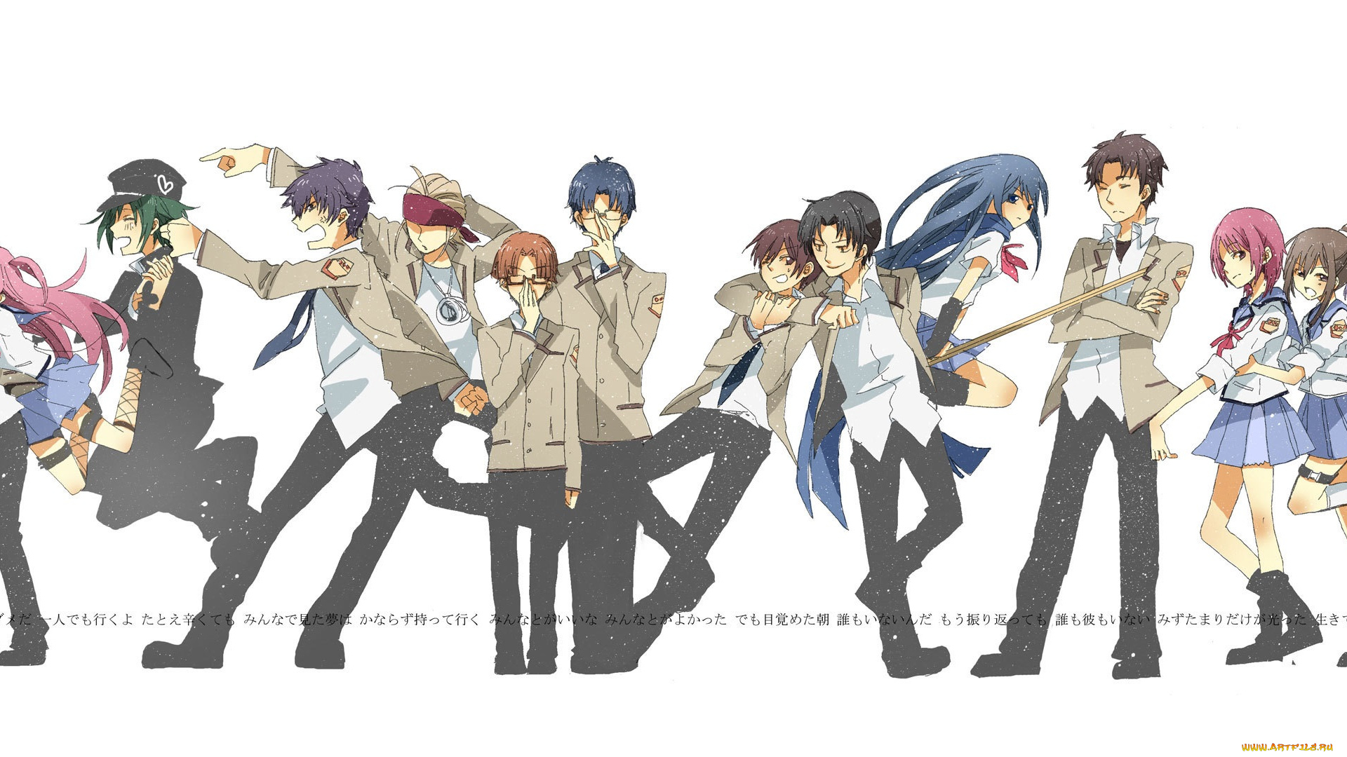 аниме, angel, beats, арт, белый, фон, персонажи