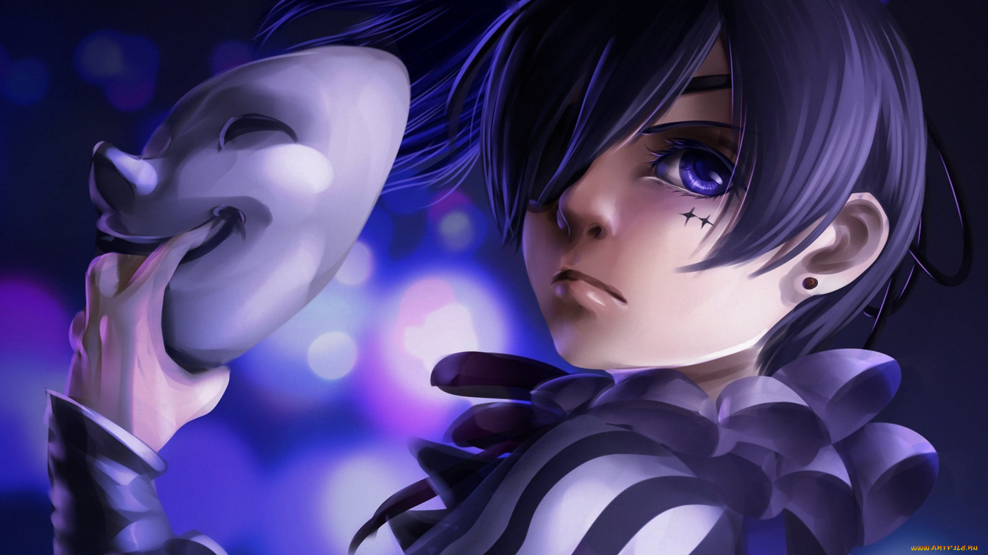 аниме, kuroshitsuji, смайл, маска, мальчик, ciel, phantomhive