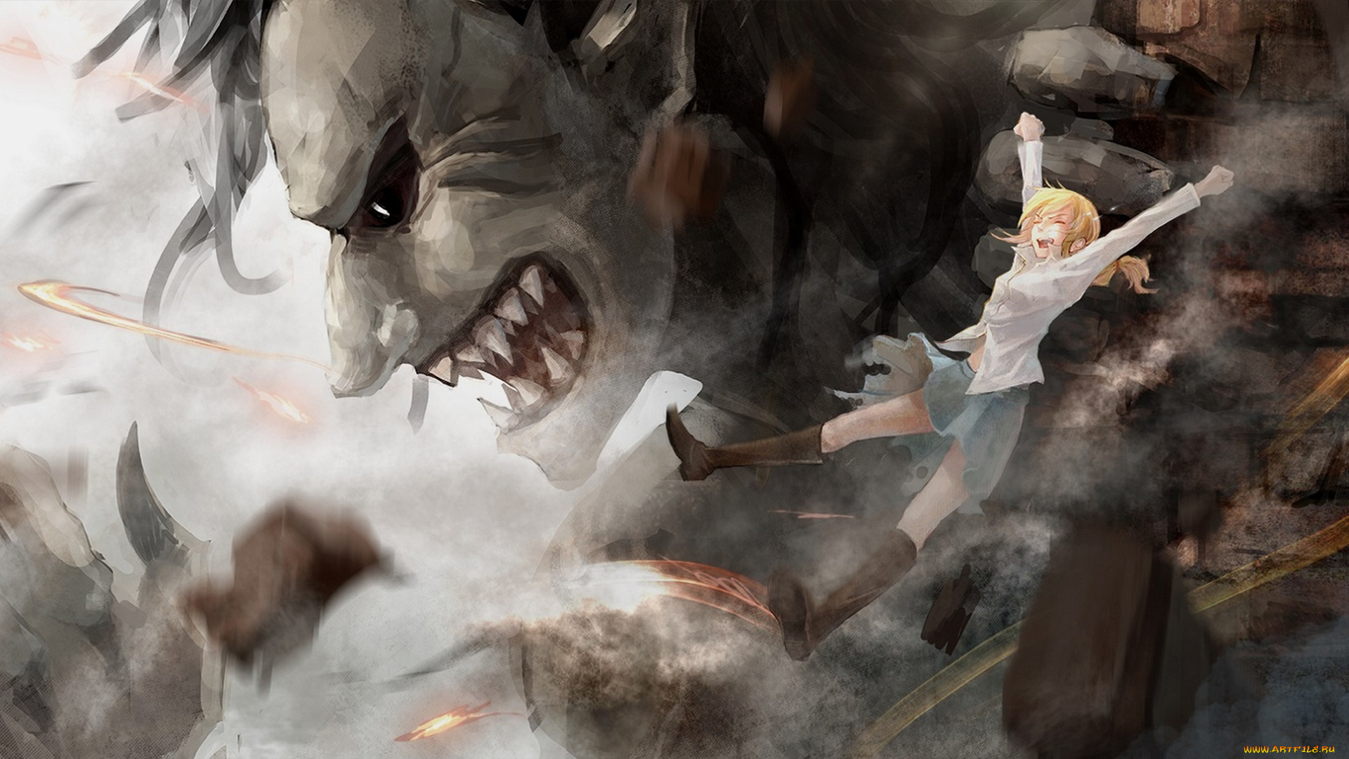 аниме, shingeki, no, kyojin, арт, девушка, атака, титанов, christa, renz, ymir