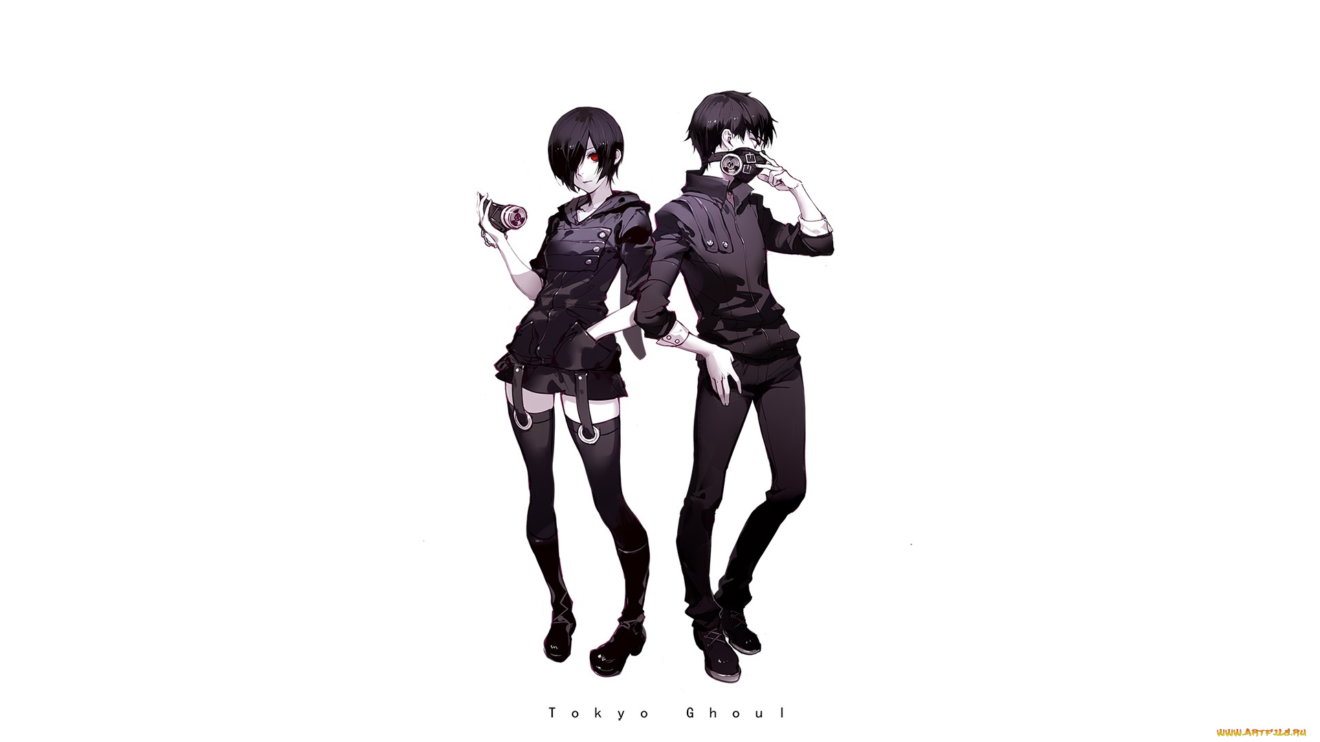 аниме, tokyo, ghoul, kaneki, ken, белый, фон, арт, kirishima, touka, токийский, гуль, парень, девушка