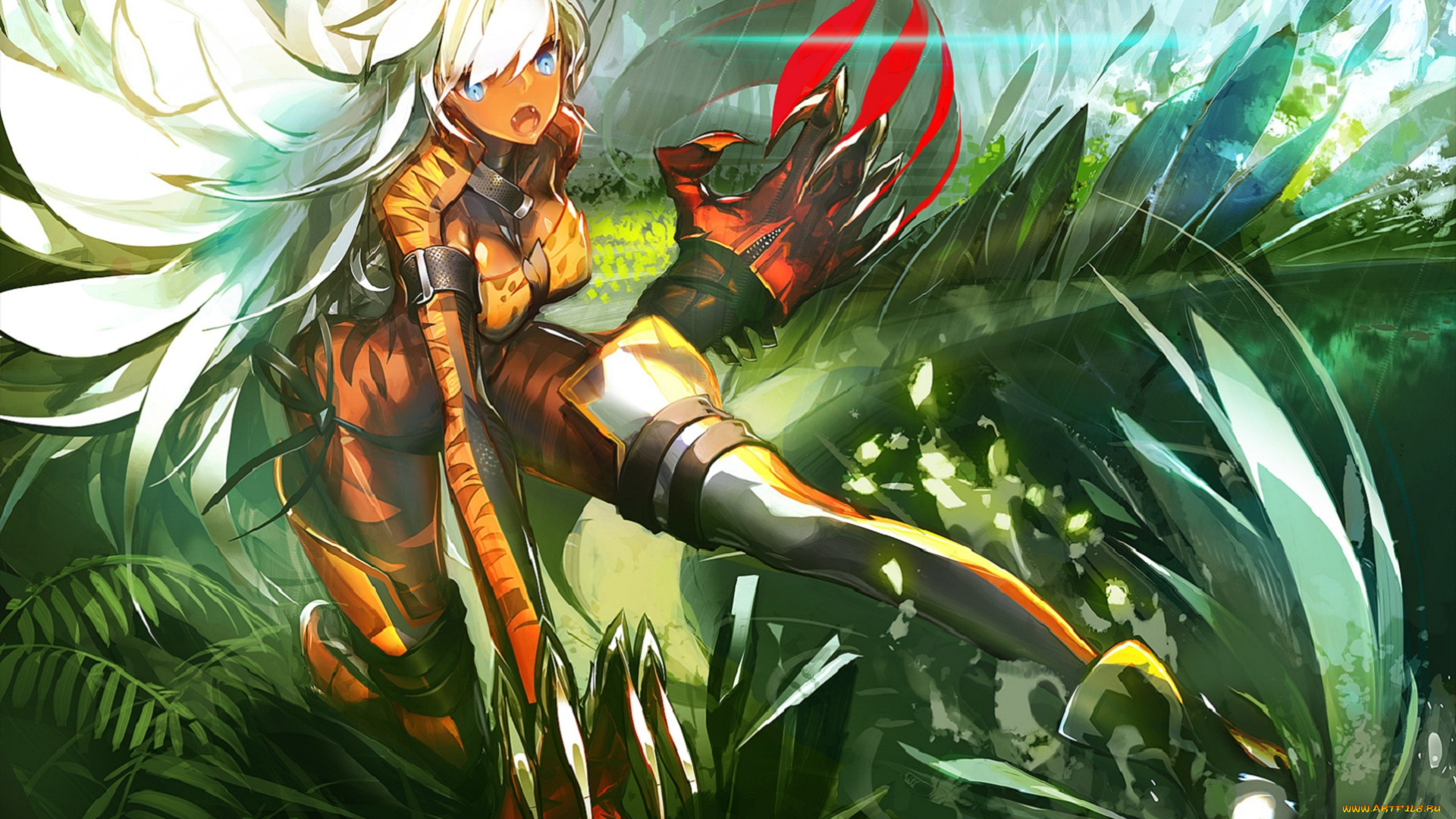 by, panamaman, аниме, -weapon, , blood, &, technology, зелень, когти, девушка