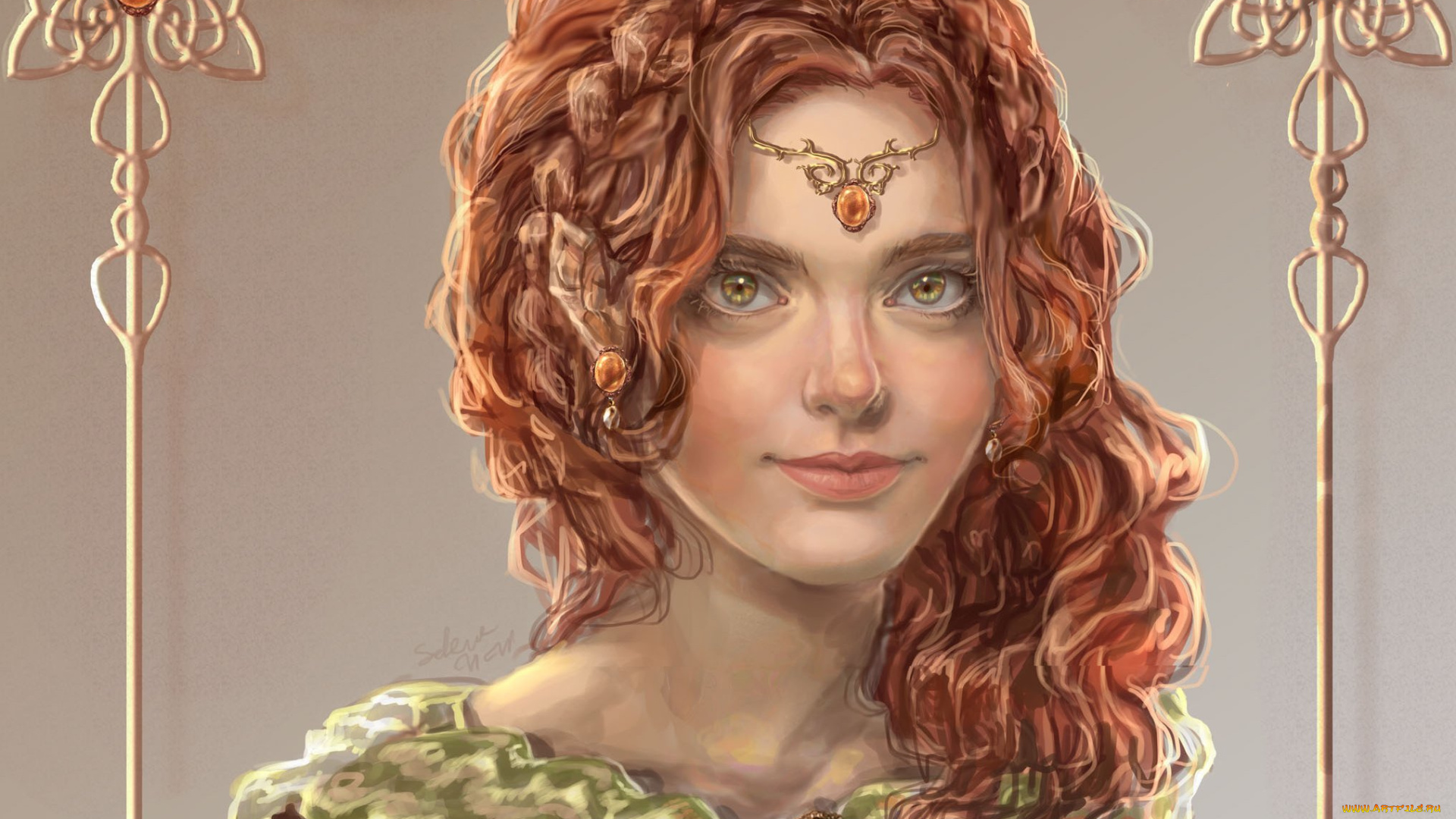 рисованные, люди, портрет, sillselly, девушка, платье, взгляд, волнистые, волосы