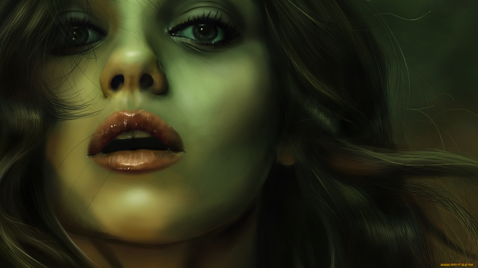 рисованные, люди, взгляд, девушка, лицо, волосы, губы, ресницы