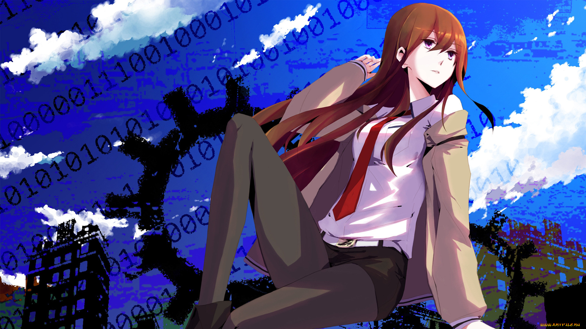 steins, gate, аниме, девушка, взгляд, makise, kurisu