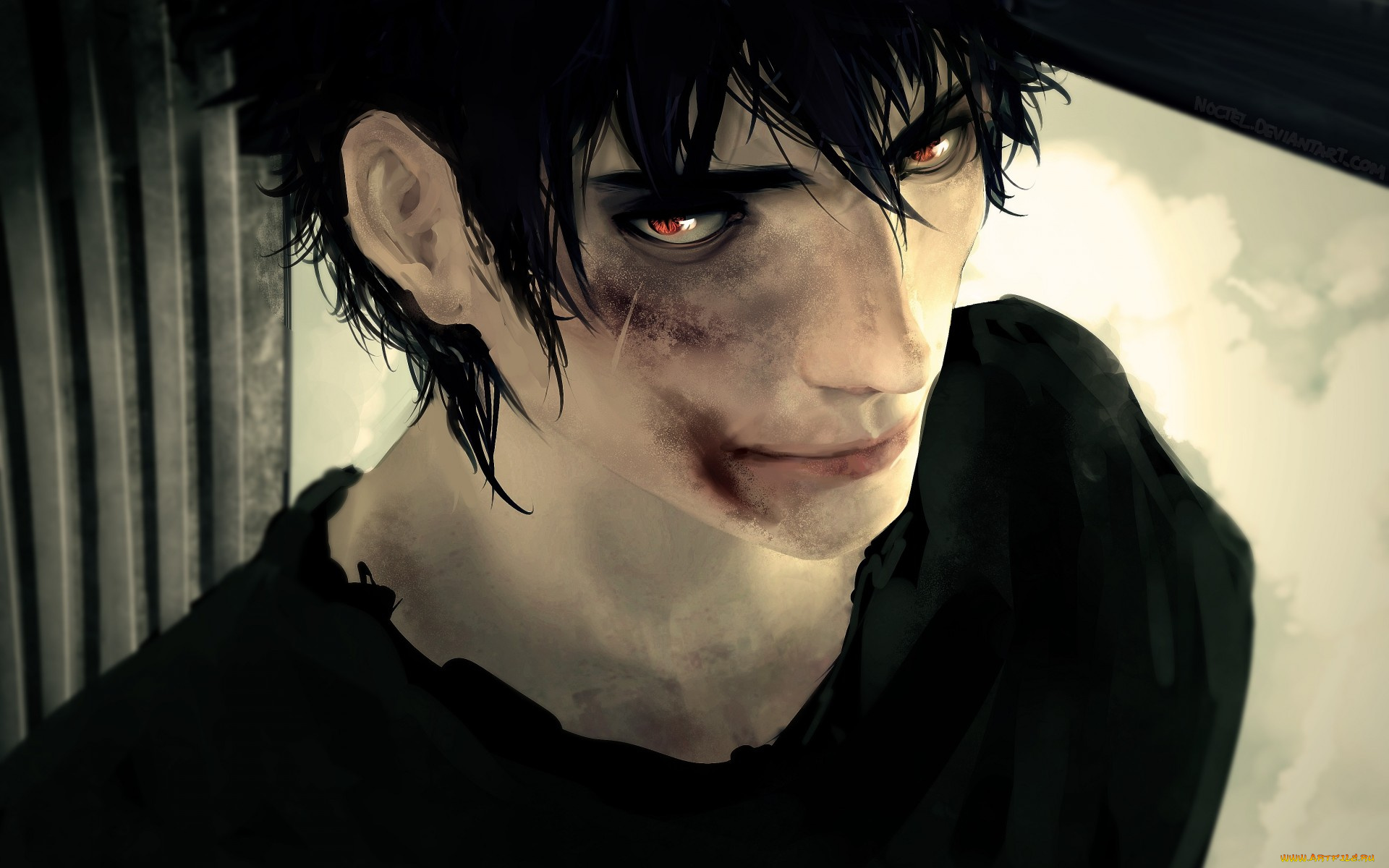 аниме, -weapon, , blood, &, technology, брюнет, взгляд, кровь, парень