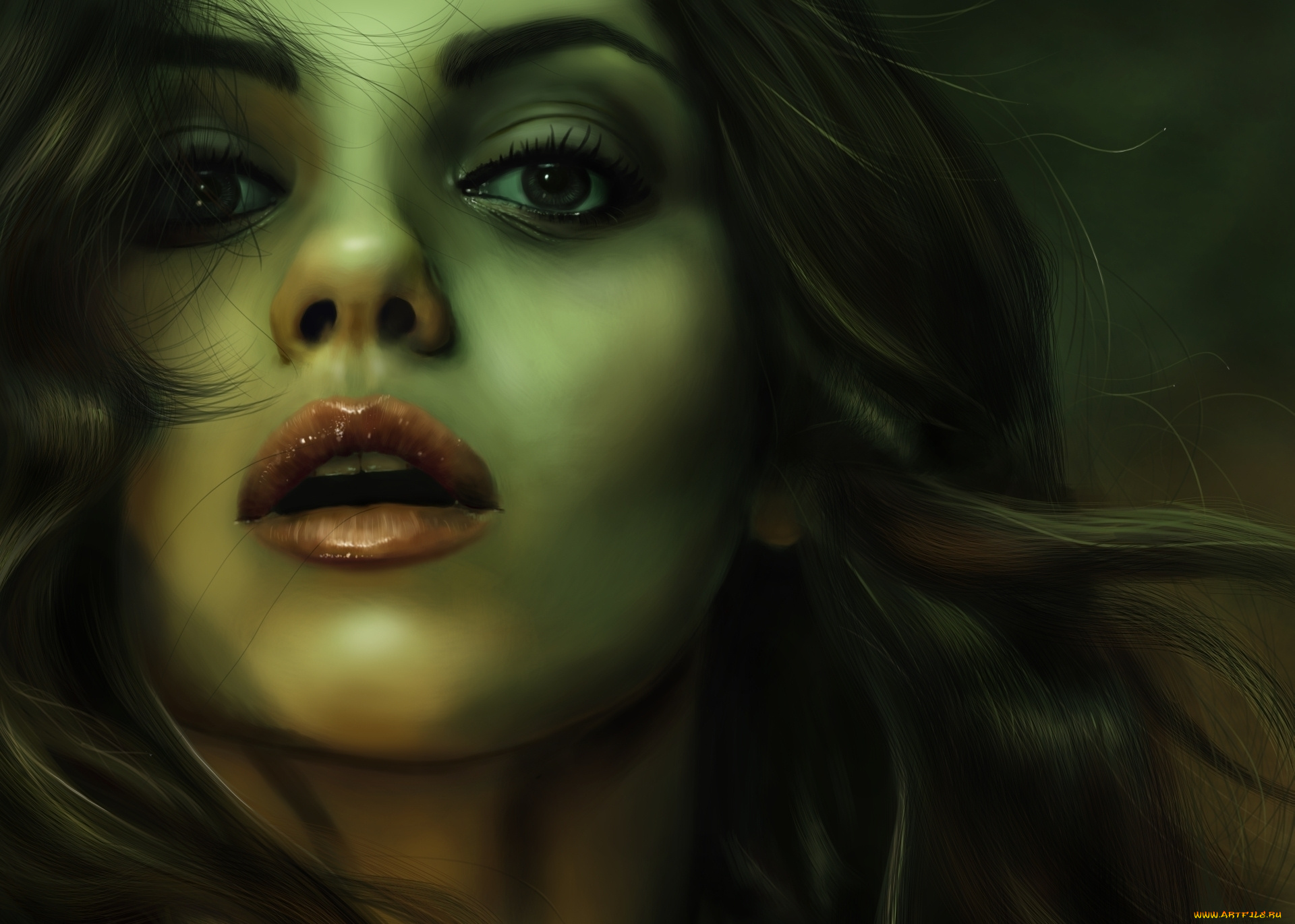 рисованные, люди, взгляд, девушка, лицо, волосы, губы, ресницы