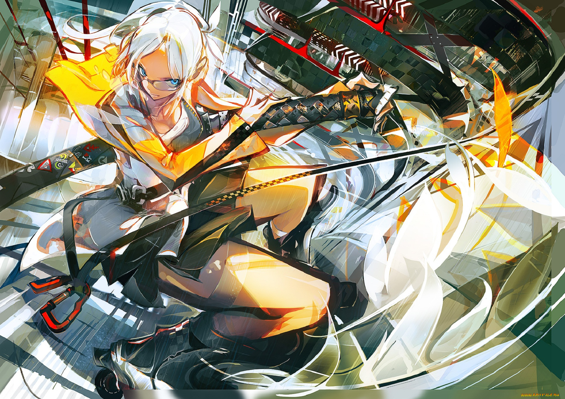 by, panamaman, аниме, -weapon, , blood, &, technology, взгляд, оружие, арт, девушка