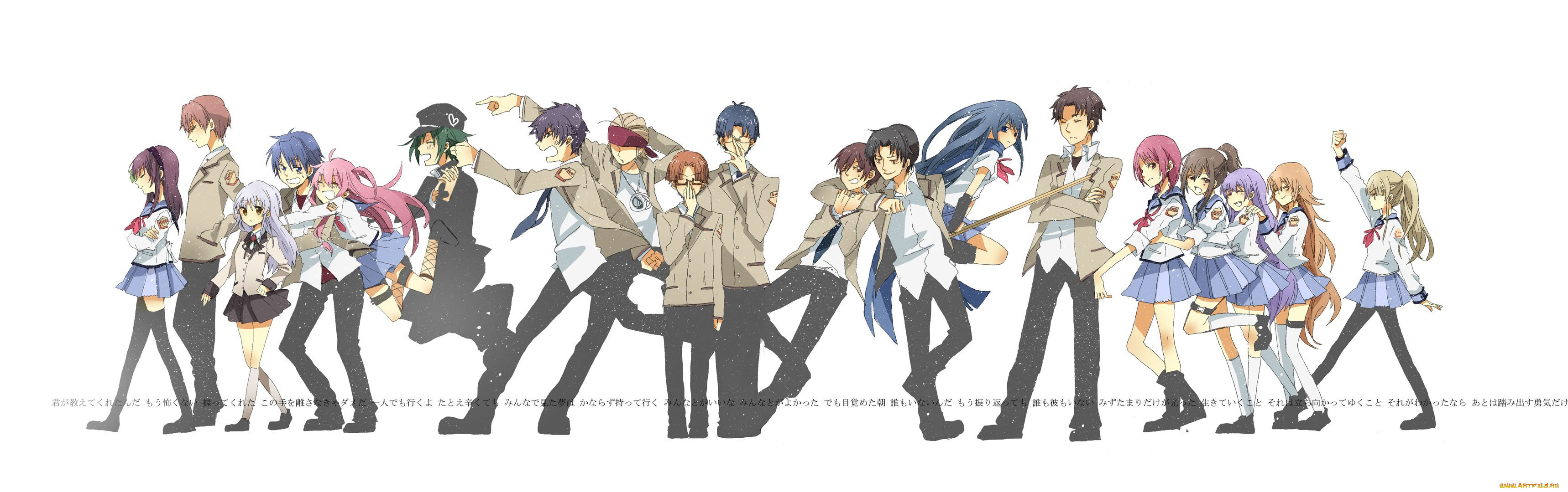 аниме, angel, beats, арт, белый, фон, персонажи