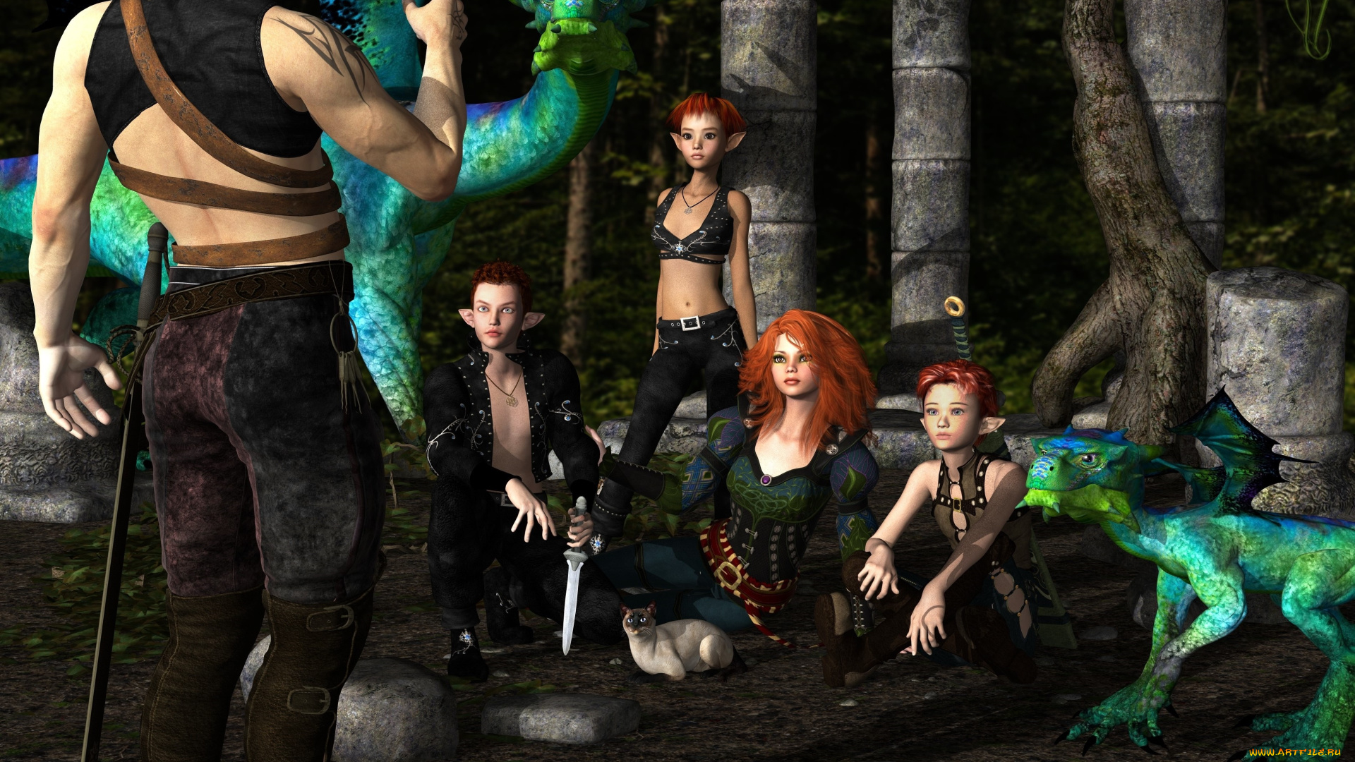 3д, графика, эльфы, , elves, эльфы, взгляд, фон