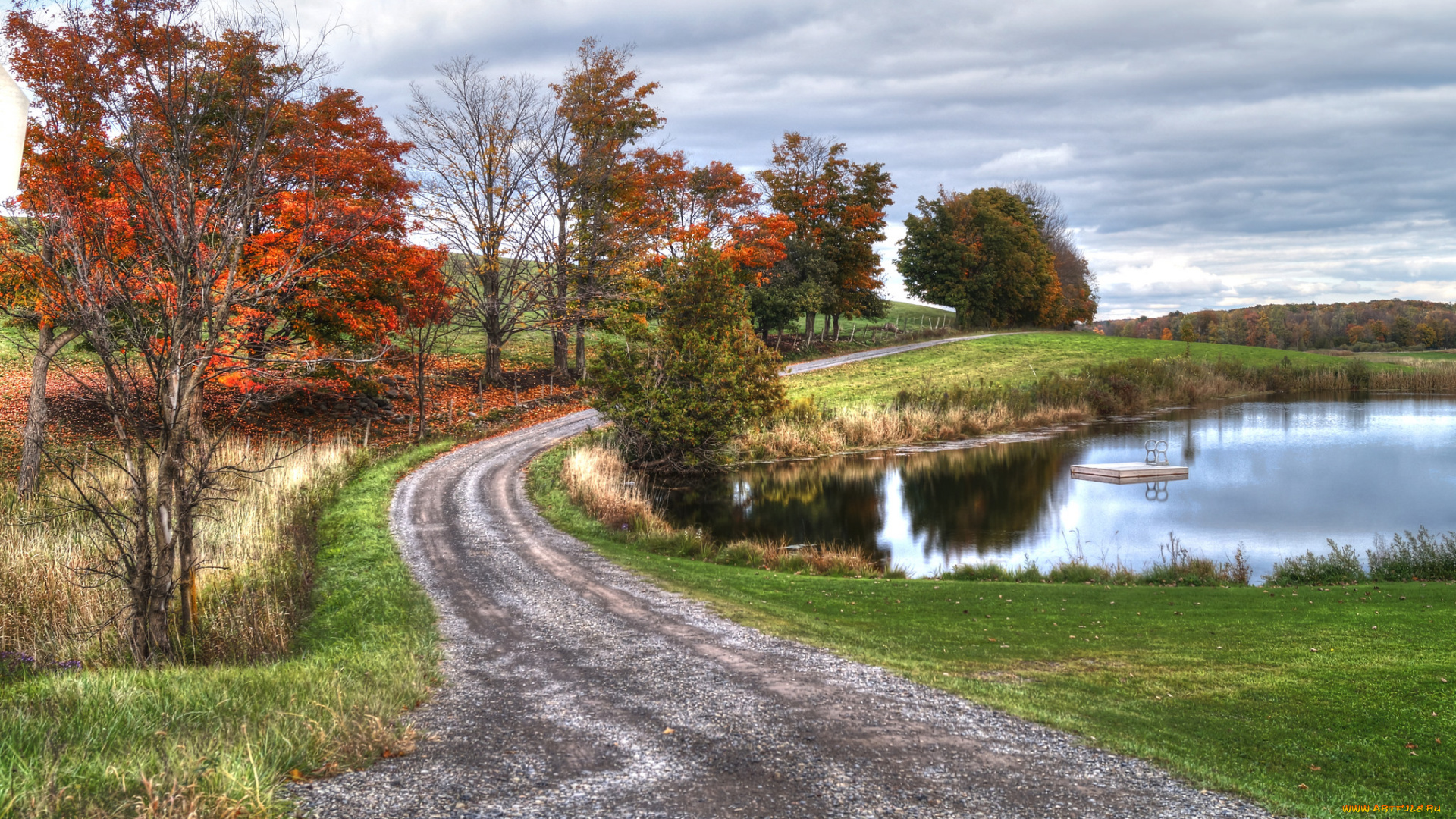 природа, дороги, лес, озеро, грунтовка